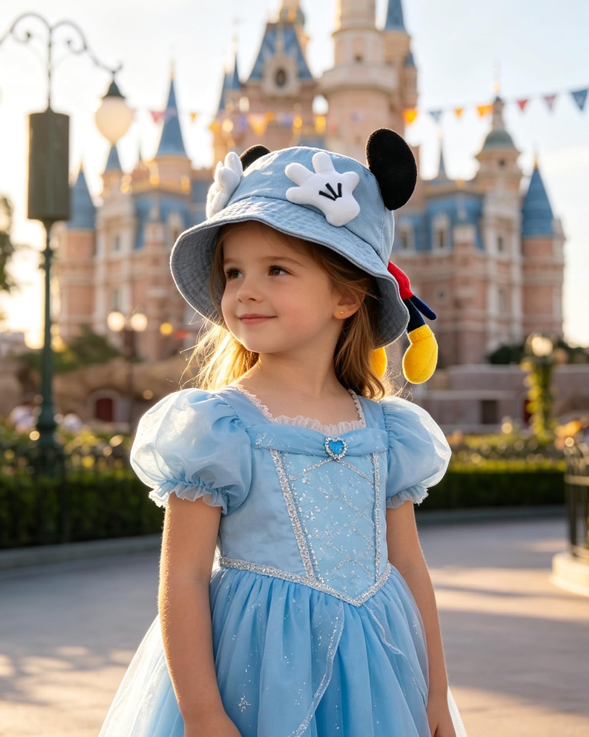 AMPOSSTO Cute Cartoon Mouse Ear Denim Bucket Hat for Adult Teens Adjustable Fisherman Cap Sun Hat for Beach Travel Daily Wear