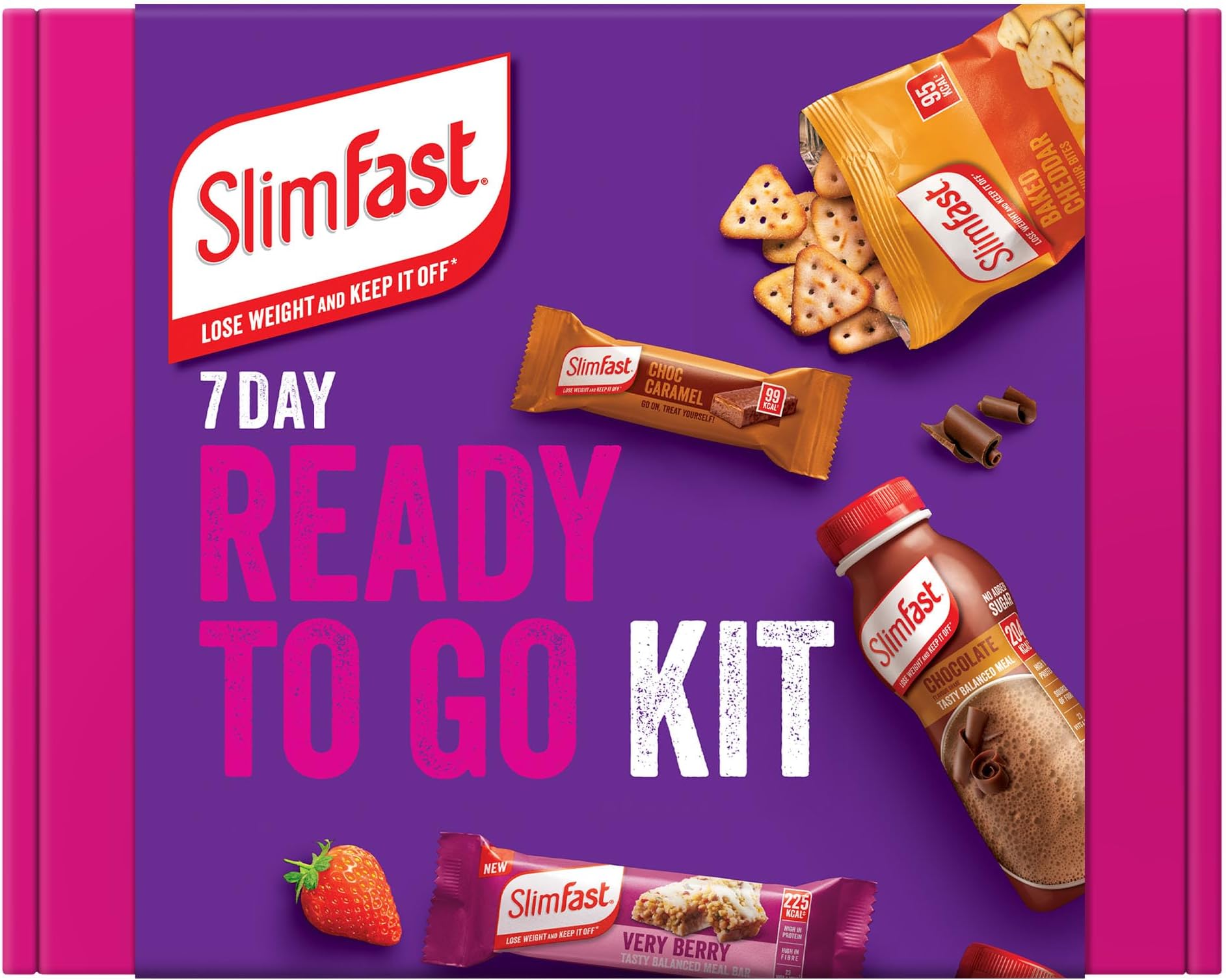 SlimFast 7 Day Ready To Go Kit, Healthy Snack Box for Balanced Diet: 6 Shakes, 8 Meal Bars, 7 Snack Bags, 7 Snack Bars