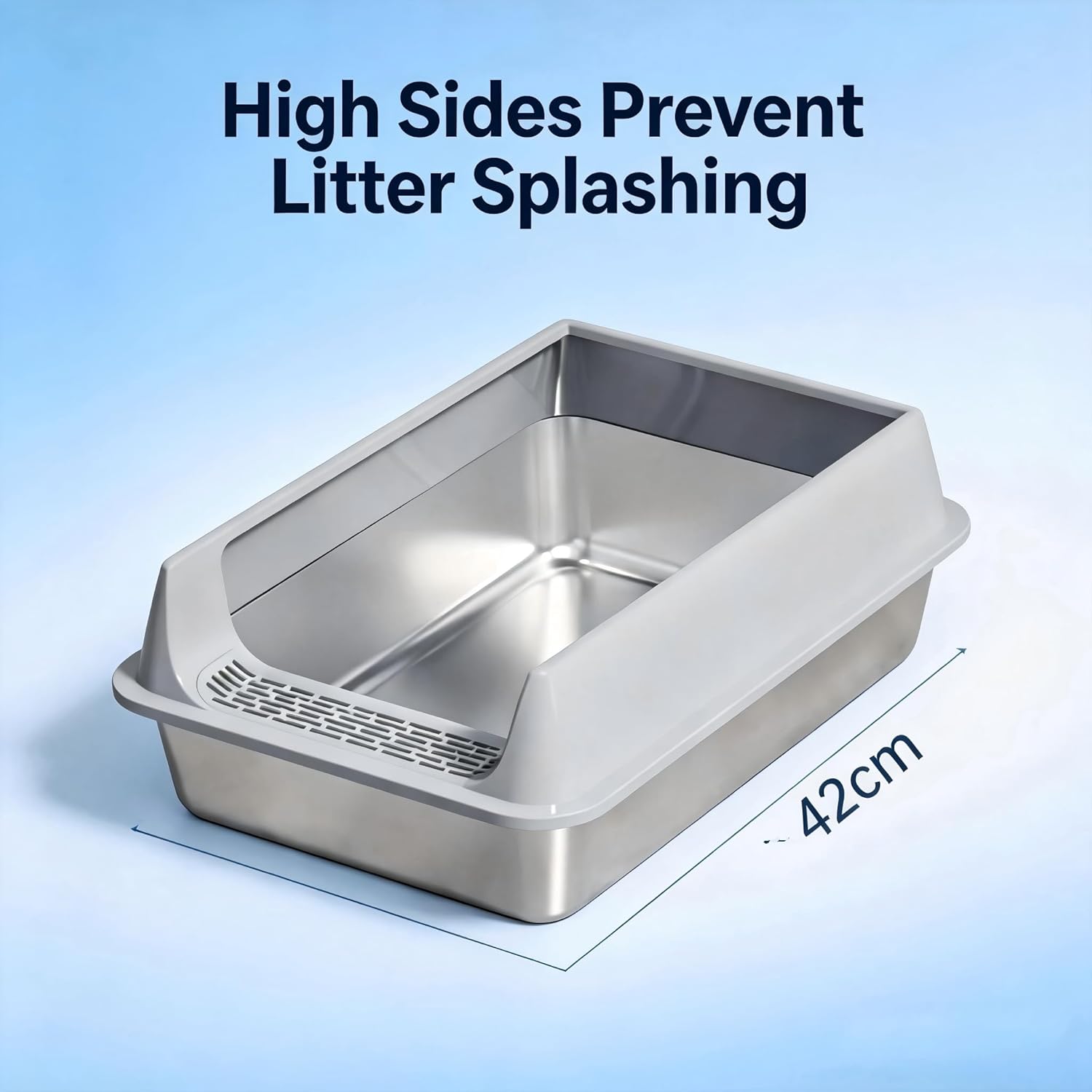Extra Large Stainless Steel Litter Box, Odor Control Metal Litter Box with High Sides Enclosure & Anti-Tracking Pedal, Low Entry Non-Stick High Sided Stainless Steel for Cats, Easy Clean