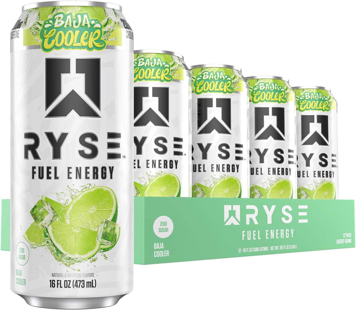 RYSE Fuel Energy Drink | On The Go Energy | 0 Sugars | 0 Calories | Vegan | 200mg Caffeine | 12 Pack (Baja Burst)