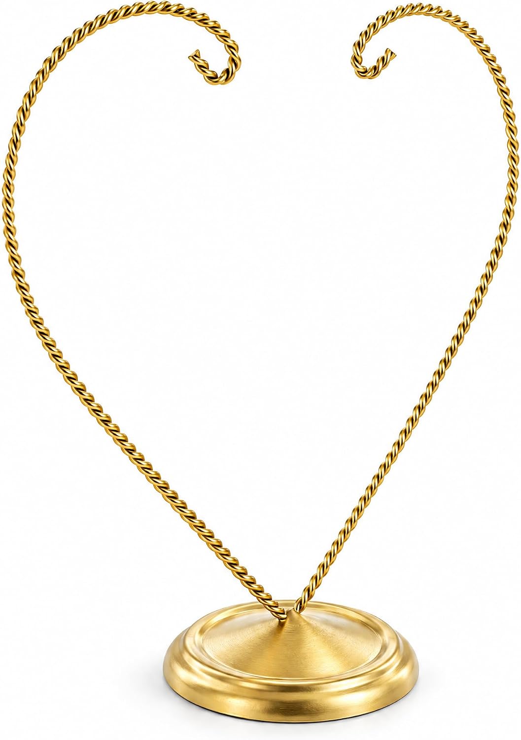 Open-Top Heart Twisted Gold Metal Ornament Display Stand 9 Inches
