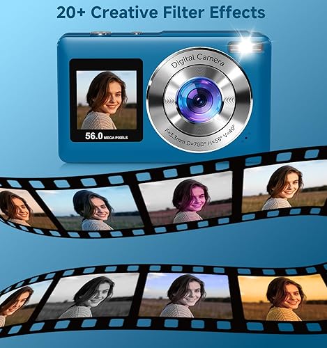 Miniatura 7 de Cámara digital, cámaras compactas de doble pantalla de 56 MP con enfoque automático, captura de sonrisas, anti-vibración, zoom 16X, tarjeta SD de 32