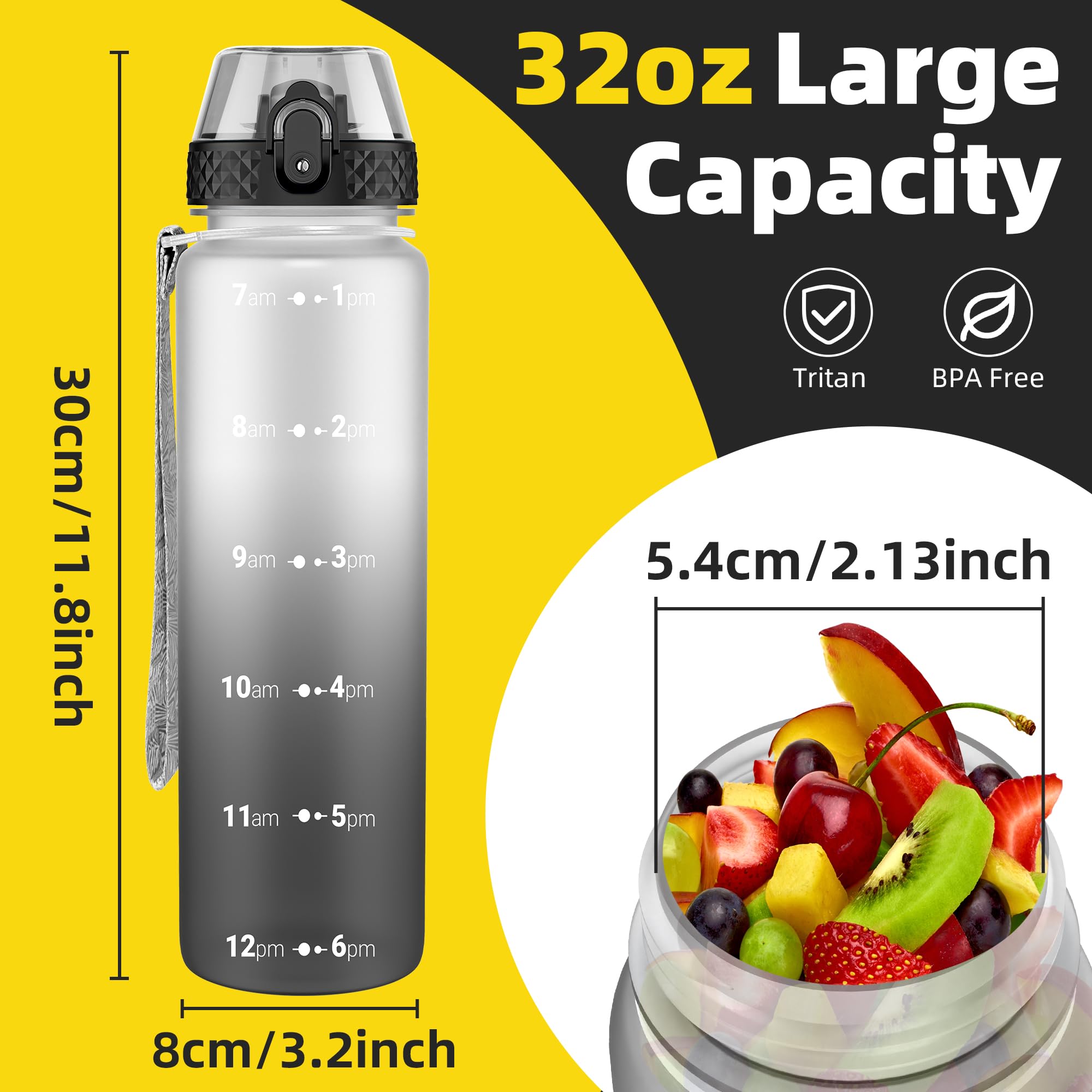 Borraccia Sportiva OLDLEY 1L Con Marcature Tempo - Senza BPA, Coperchio Antigoccia, Per Palestra E Scuola - Foto 4