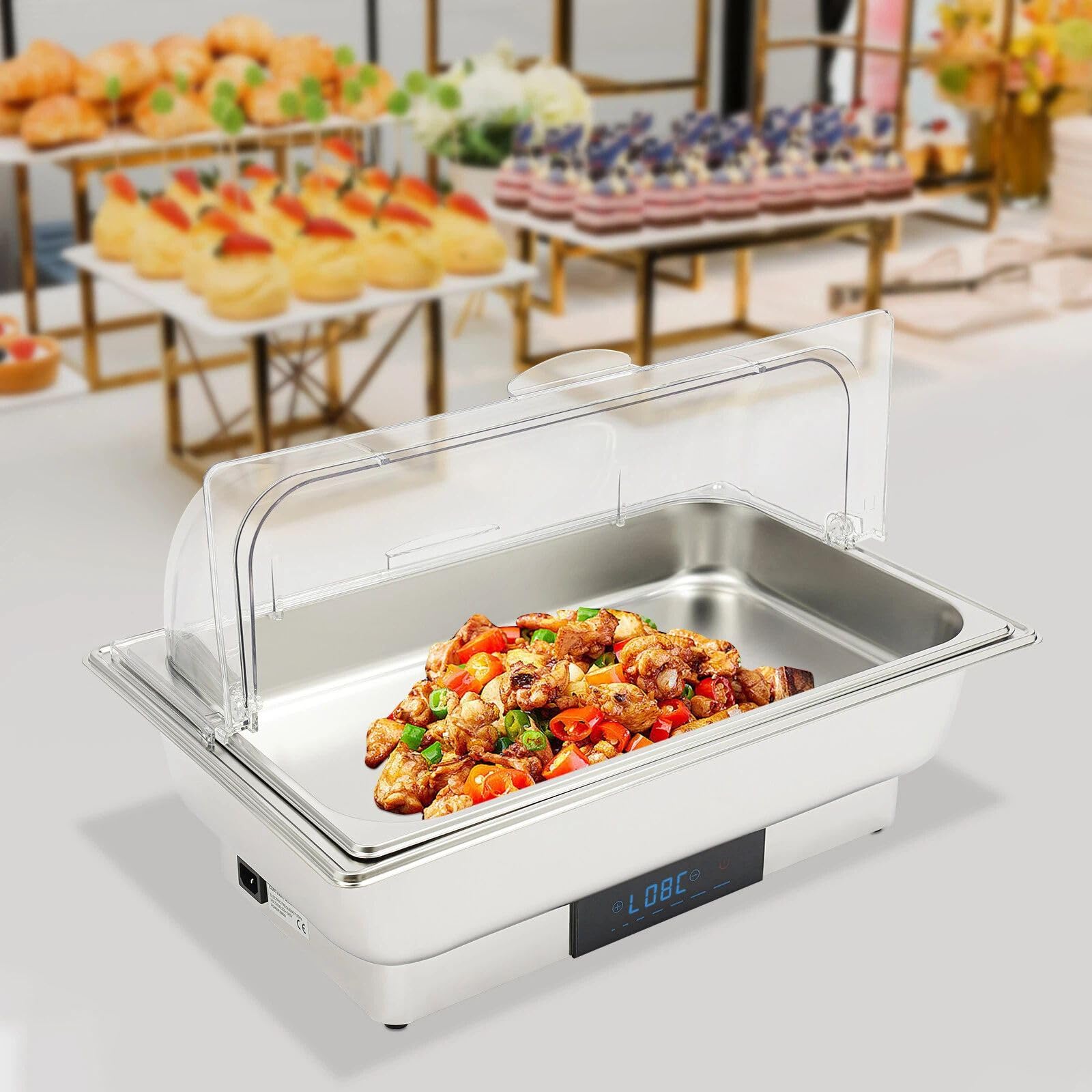 Scaldalvie, 2 in 1, 9 l, in acciaio inox, 35 ~ 90 °C, scaldavivande elettrico, per buffet, feste, cene di famiglia, matrimoni