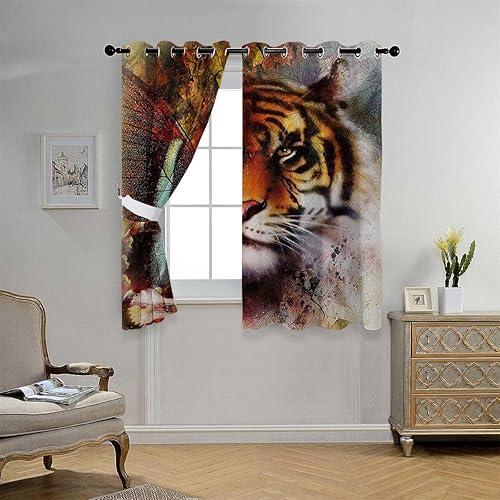 Miniatura 2 de Cortina pequeña con ojales de tigre, a prueba de sonido, cortinas para Ventanas de Cuarto de 63 pulgadas de ancho por 63 pulgadas de largo, 2 paneles