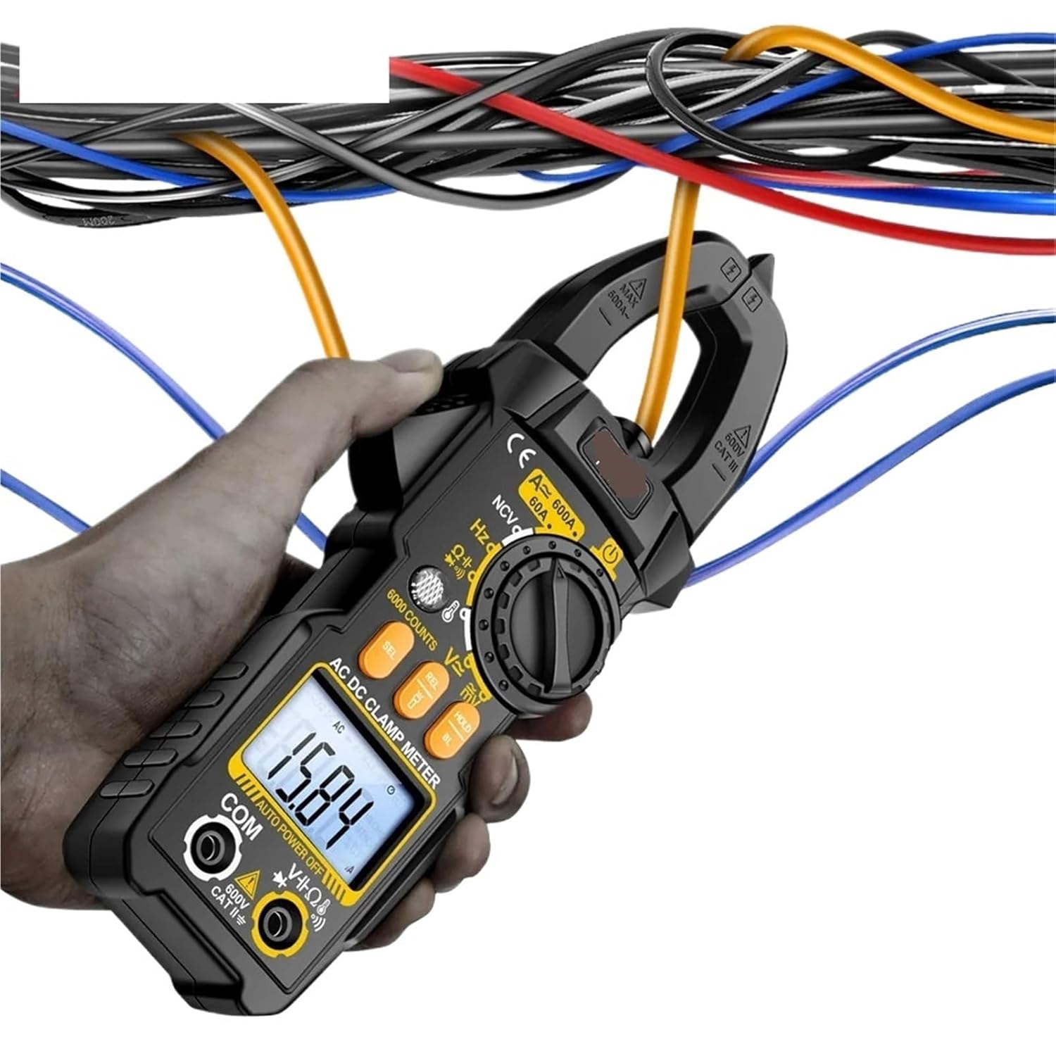 PN108 Smart Clamp Meter Multimeter 6000 Counts Digital AC/DC Voltage 600A Current Resistance Capacitance Diode Test Tools(Black Pro)