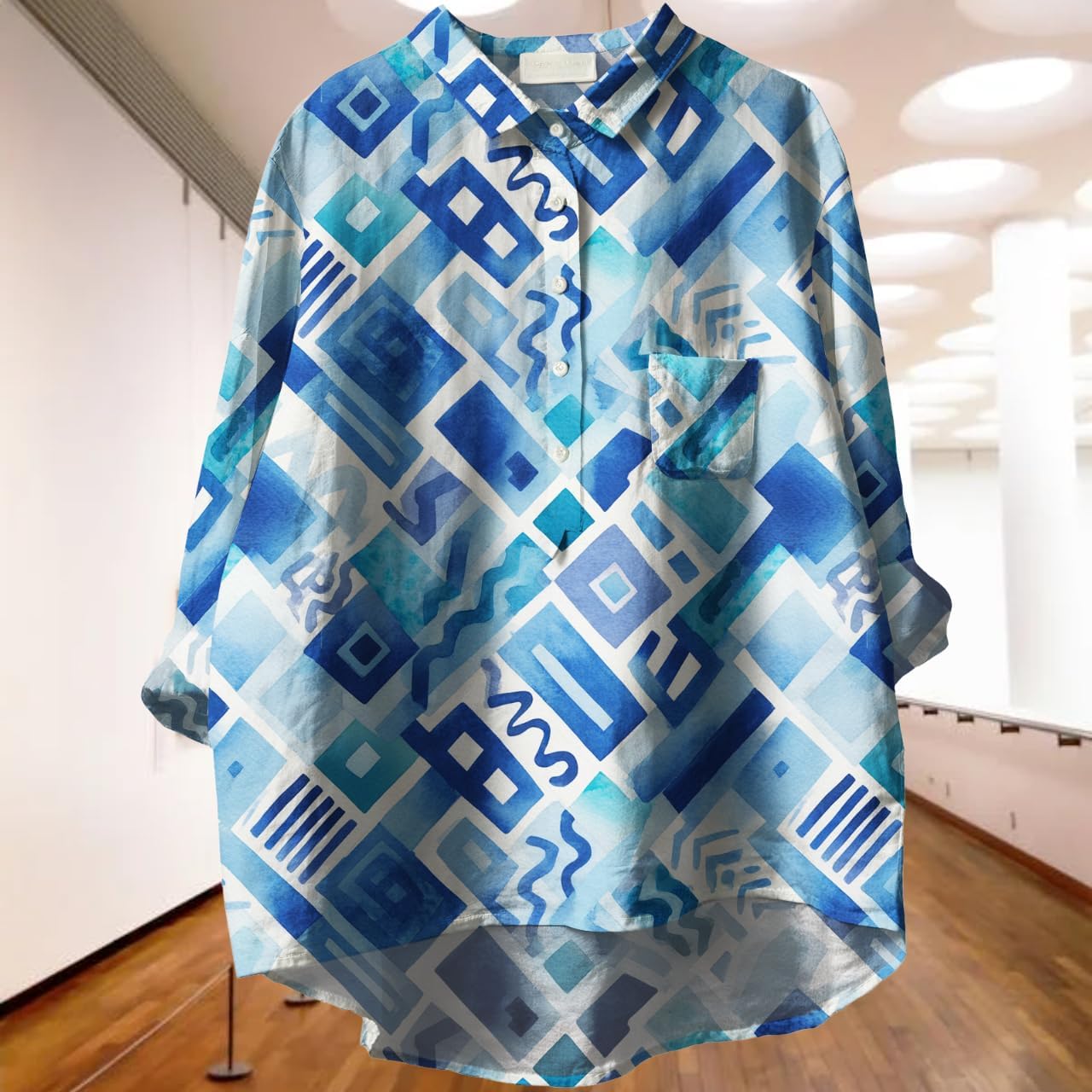 Womens Floral Boho Blouses 3/4 Sleeve Button Down Shirt Oversize Funny Graphic Casual Fall Tunic Tops Plus Size - Image 2