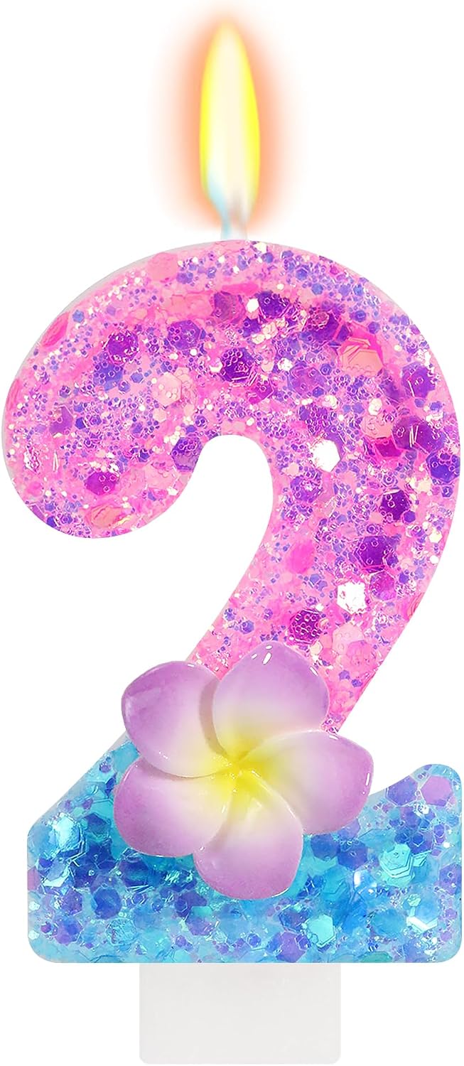 Shiny Frangipani Number 5 Candle, Hawaii Birthday Decorations Girls