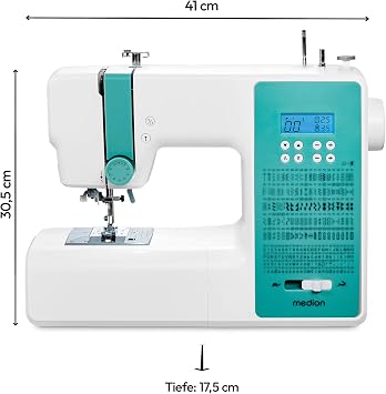 MEDION Digital Sewing Machine SD36 (36 Watt Adjustable Stitch Length and Stitch Width 270 Stitch Patterns LED Sewing Light Automatic Threader Foot Pedal Reverse Button Thread Cutter MD11881) Turquoise