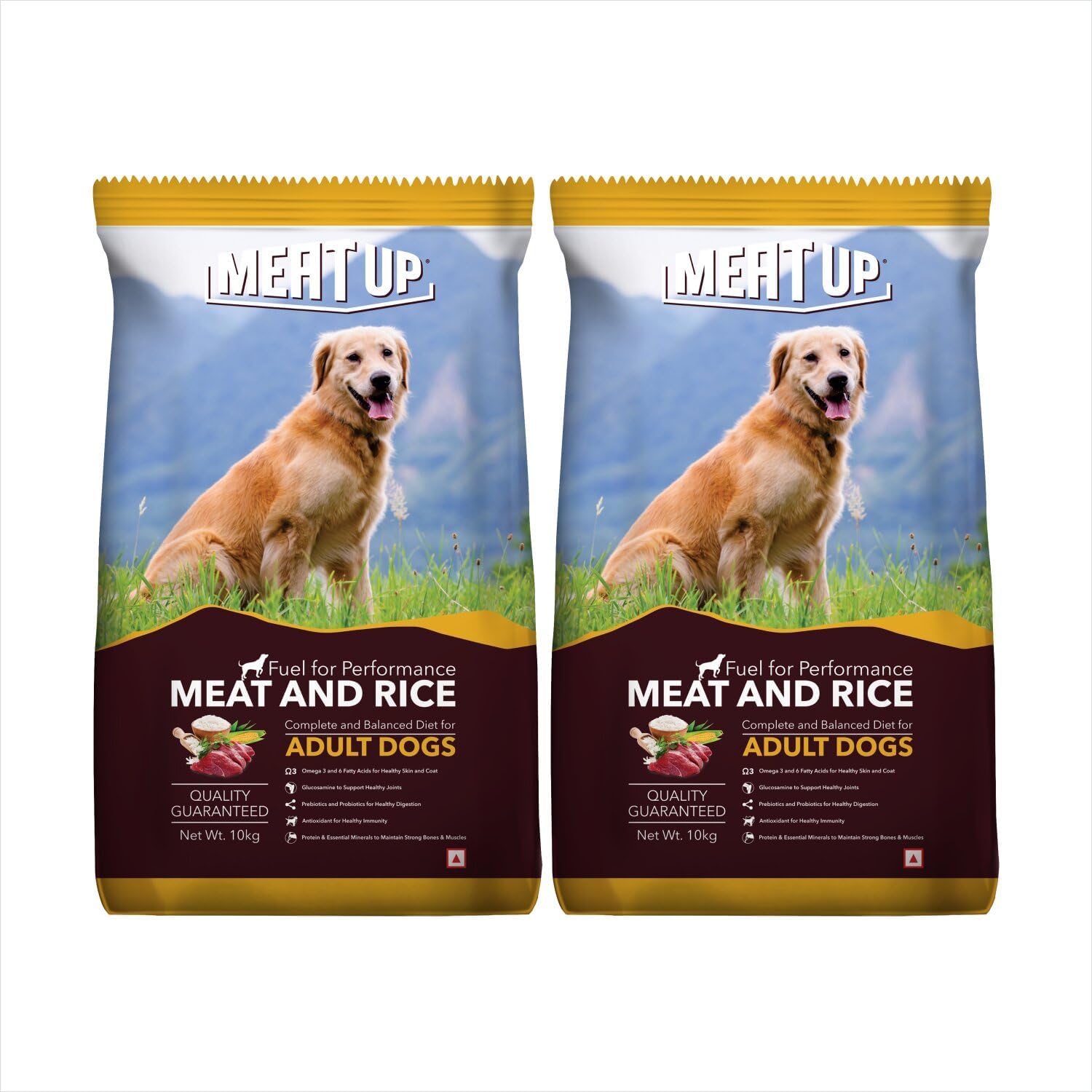 Meat Up Adult Dry Dog Food 20kg (10kg + 10kg) | Meat & Rice Flavor | Supports Healthy Skin & Coat | Enriched with Antioxidants, Vitamins and Minerals