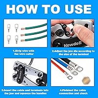 Vista 5 de Newdeli Herramienta de prensado de terminales de cable de batería 10-1/0 AWG con 60 terminales de anillo de cobre, juego de terminales de cable de 8