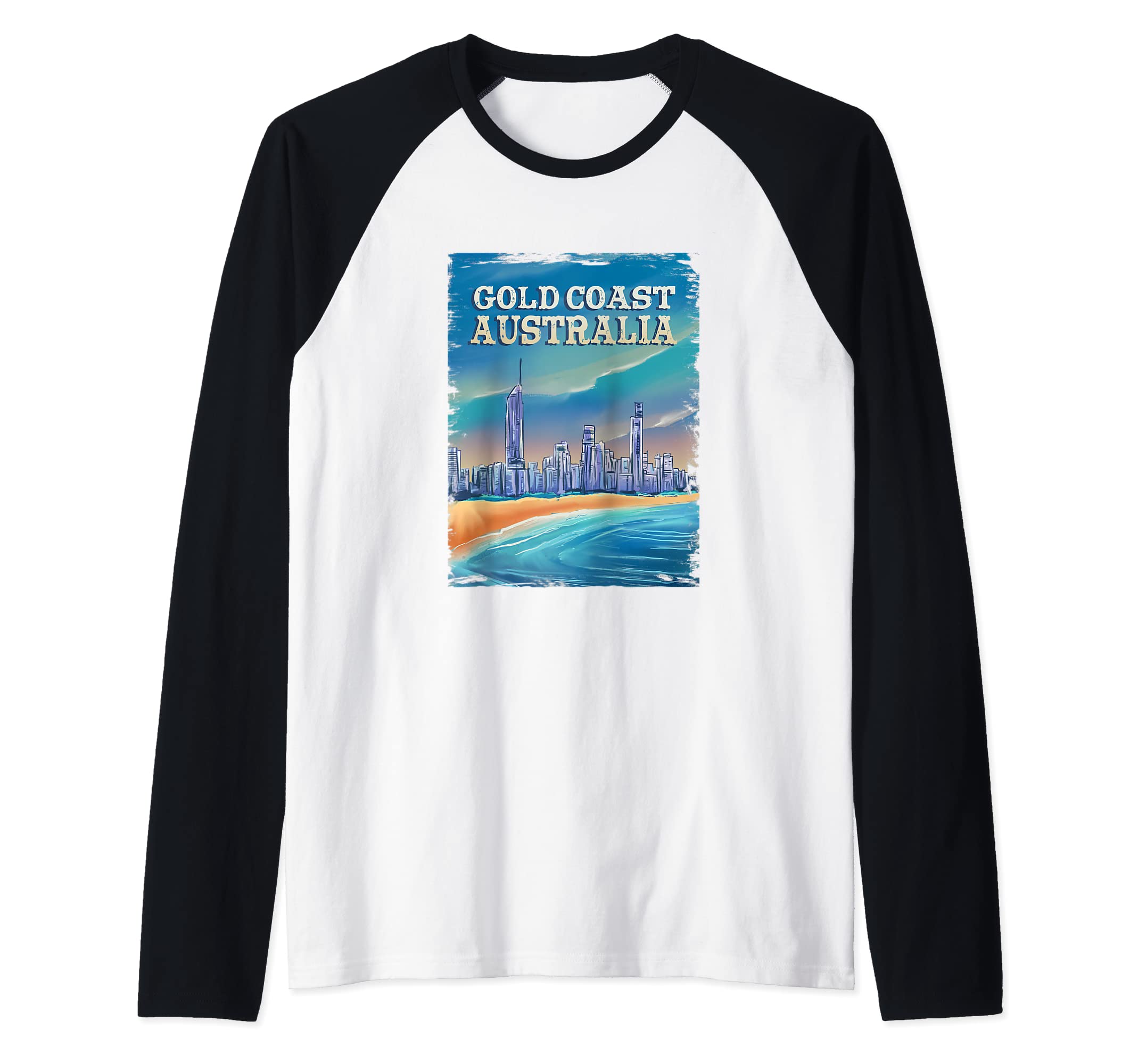 Australia Goldcoast Beach Retro Australian Landscape Raglan Baseball Tee