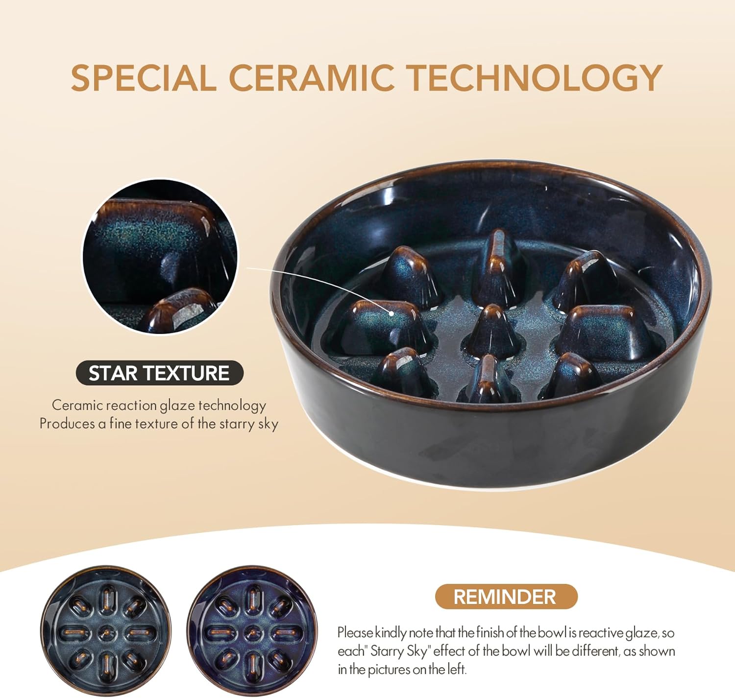 Havniva Elevated Slow Feeder Dog Bowls, 0.9 Cups Slow Feeders 6.1 inch Ceramic Dog Food & Water Bowls Set with Acacia Wood Stand Puzzle Bowls for Fast Eater, Small Dogs Anti-Choking