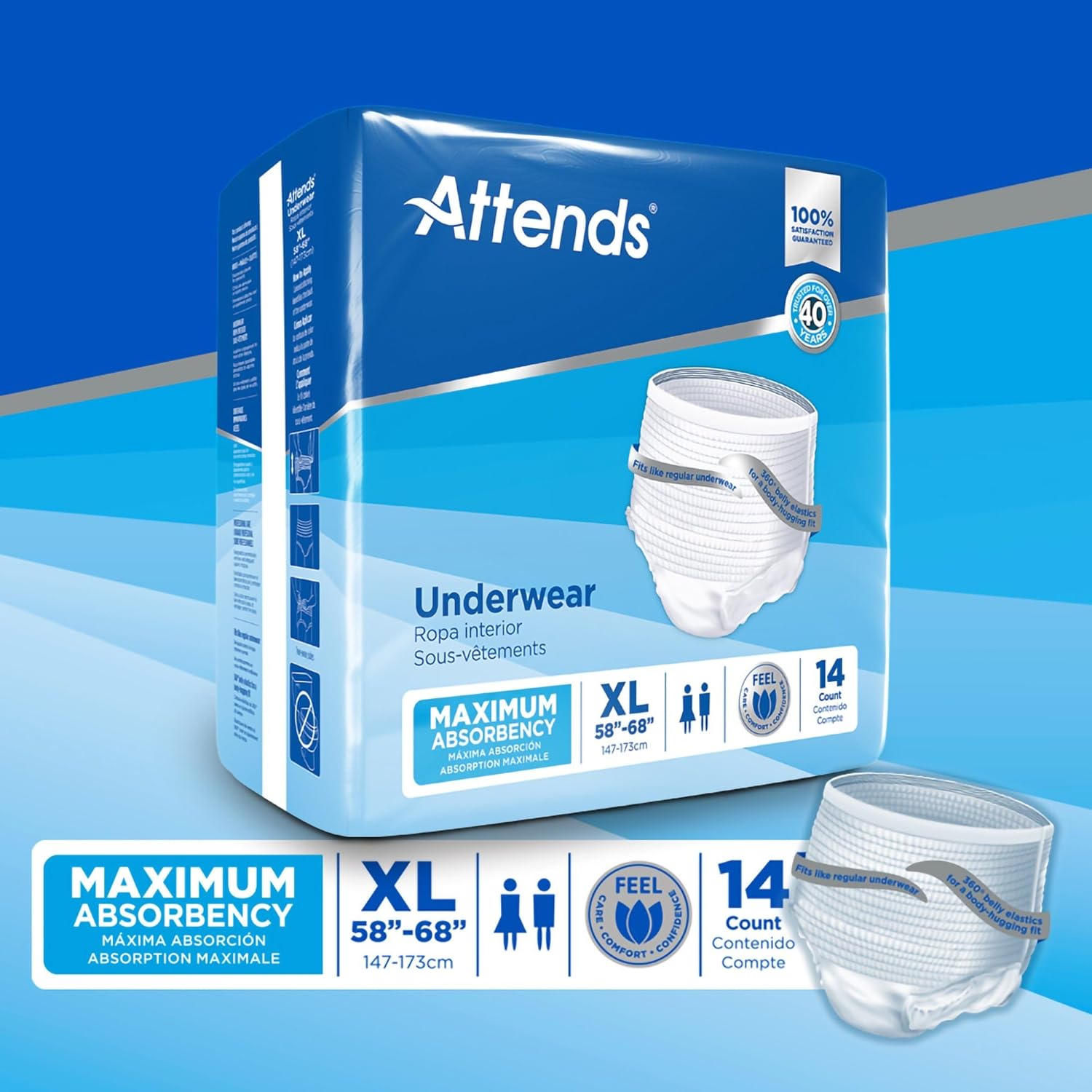 Attends Adult Absorbent Underwear, X-Large [56 Count] - Maximum Absorbency for Men and Women - Disposable Pull-On Diapers with Tear-Away Sides and Breathable Waistband - AP0740