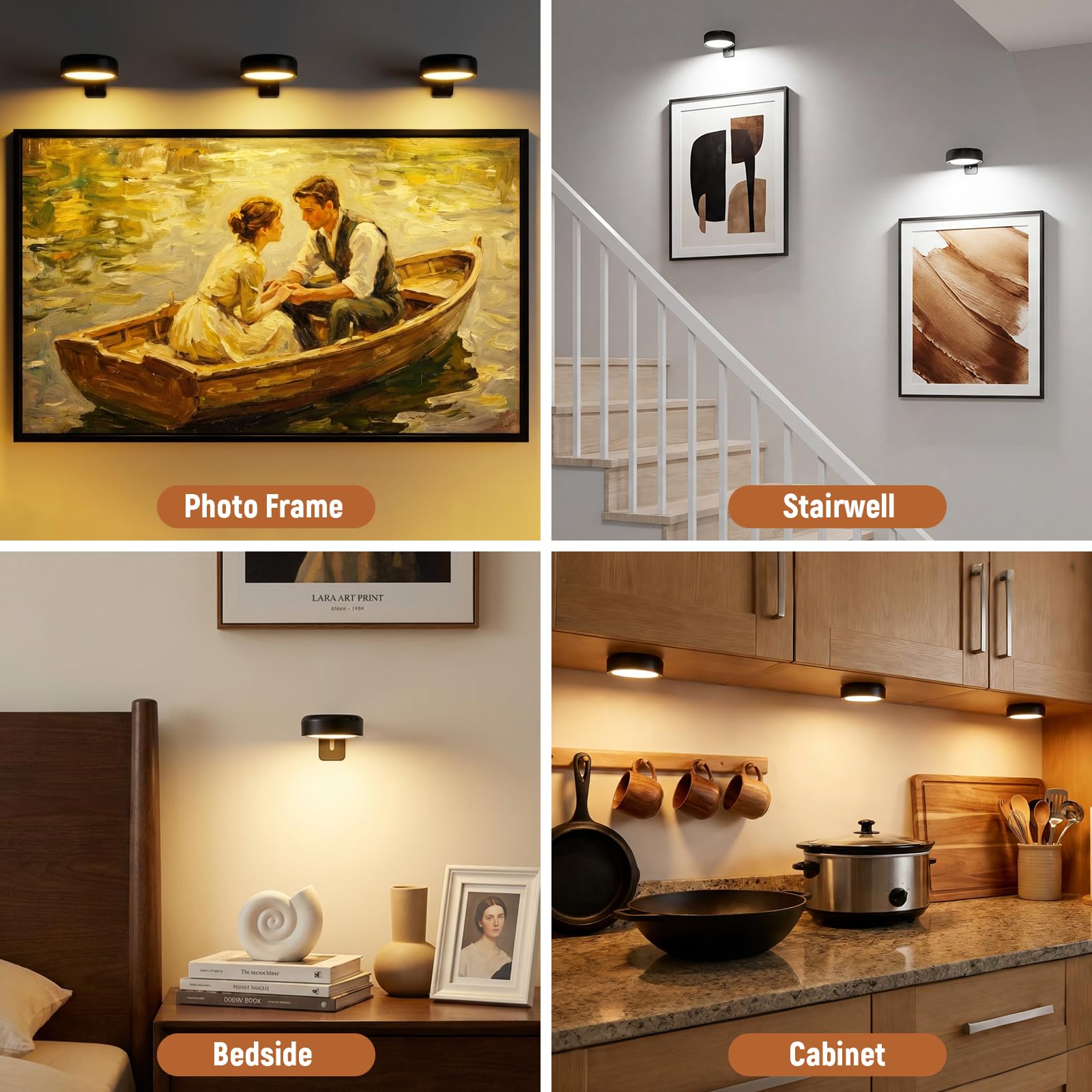 3 Pezzi Luce per Quadri Senza Fili con Telecomando, 3 temperature di colore, Luci per Quadri Senza Fili Ricaricabili con Timer, Magnetic Painting Light per Armadio, Pittura, Vetrina (Nero)