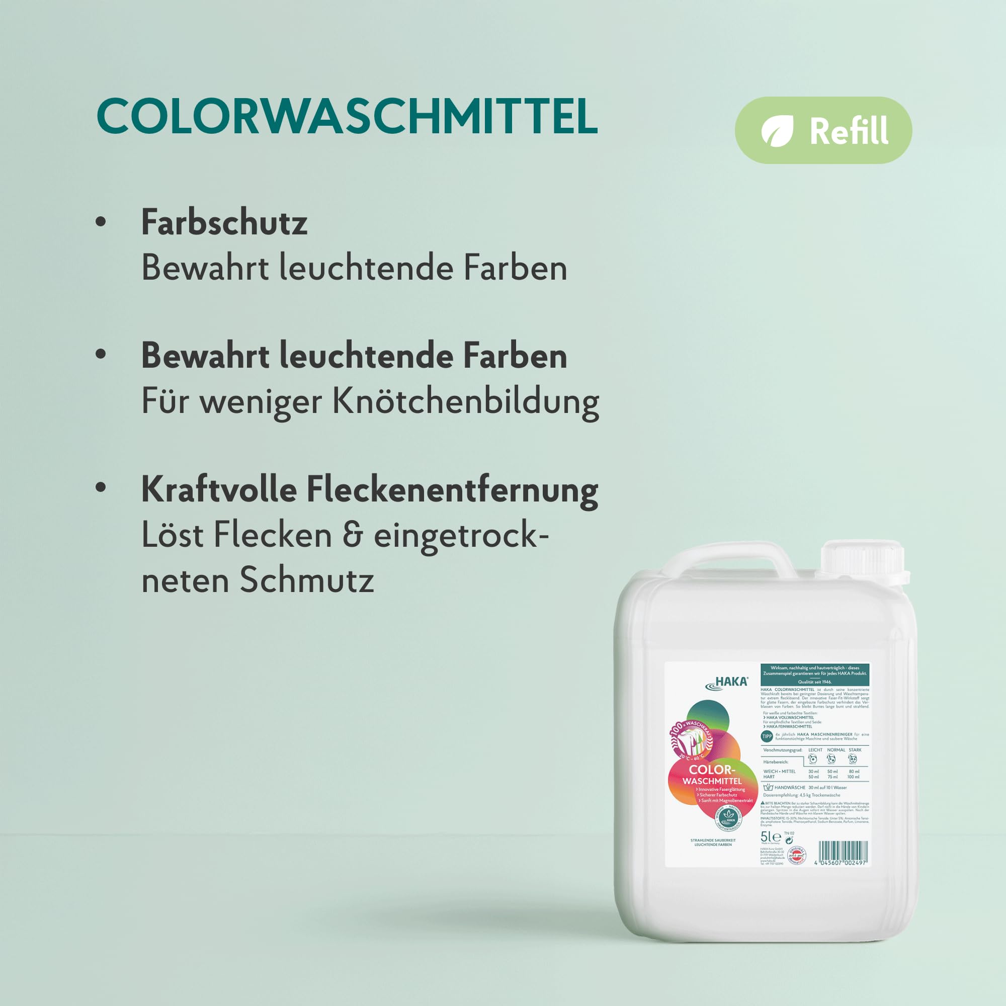 HAKA Colorwaschmittel flüssig Nachfüller 5L (100 WL), Farbschutz