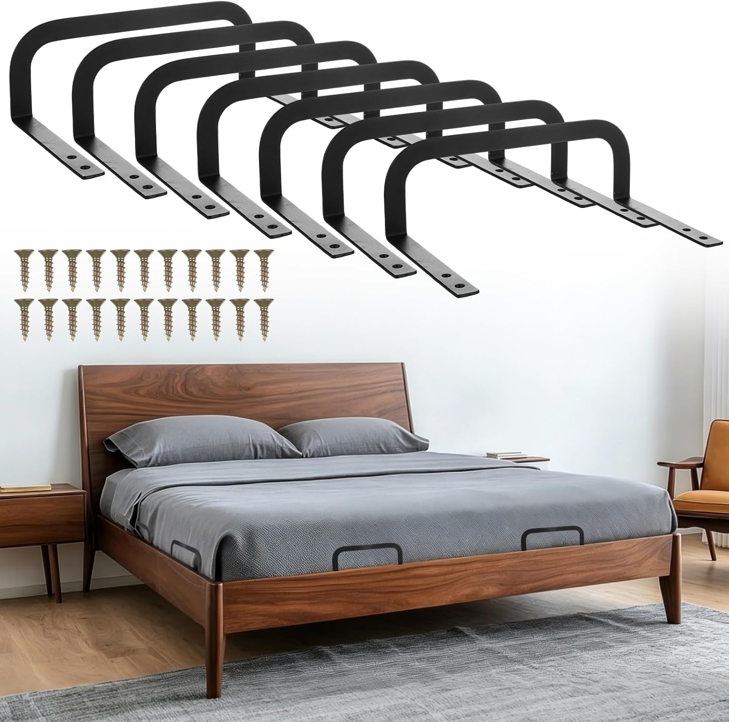 6PCS Metal Mattress Slide Stopper, Mattresses Retainer Bar for Adjustable Beds, Non Slip Mattress Gripper, Mattresses Stabilizer, Prevents Mattress Sliding for Bedroom Bed Frame