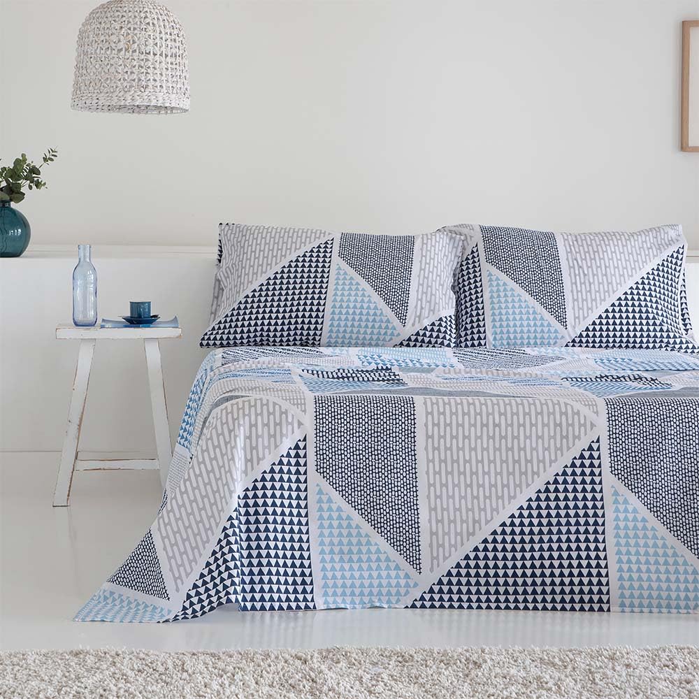 COTTON ARTean Juego de sabanas Cama de 150 Algodón poliéster GEKA Azul | Incluye 4 piezas: encimera, bajera ajustable, 2 fundas de almohada. Certificado OEKO-TEX