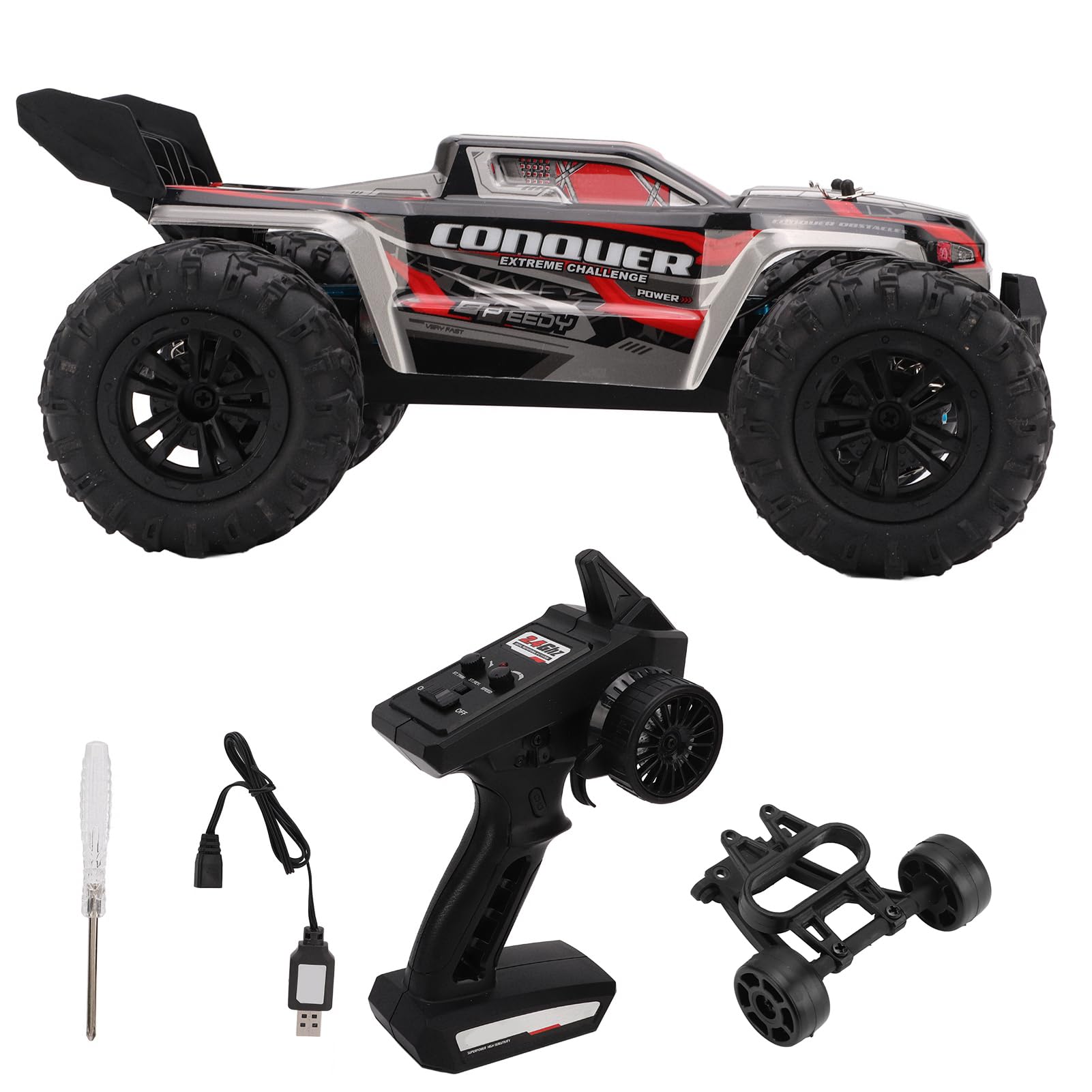 VGEBY 1/16 Remote Control Car, 38 Km/H RC Fuoristrada Crawler 2.4G 4WD RC Crawler in Scala Reale con Luce a LED Fuoristrada Camion Giocattoli(Rosso