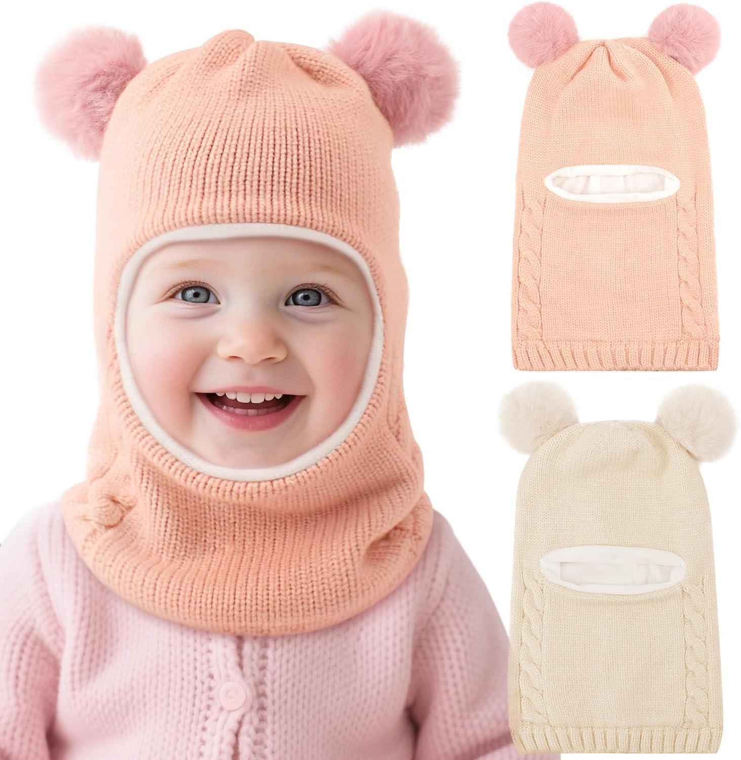 BQUBO Kids Winter Hat Scarf Boys Girls Knit Earflap Beanie Double Thicken Lining Windproof Ski Cap for Toddler Kids 2-5 Years