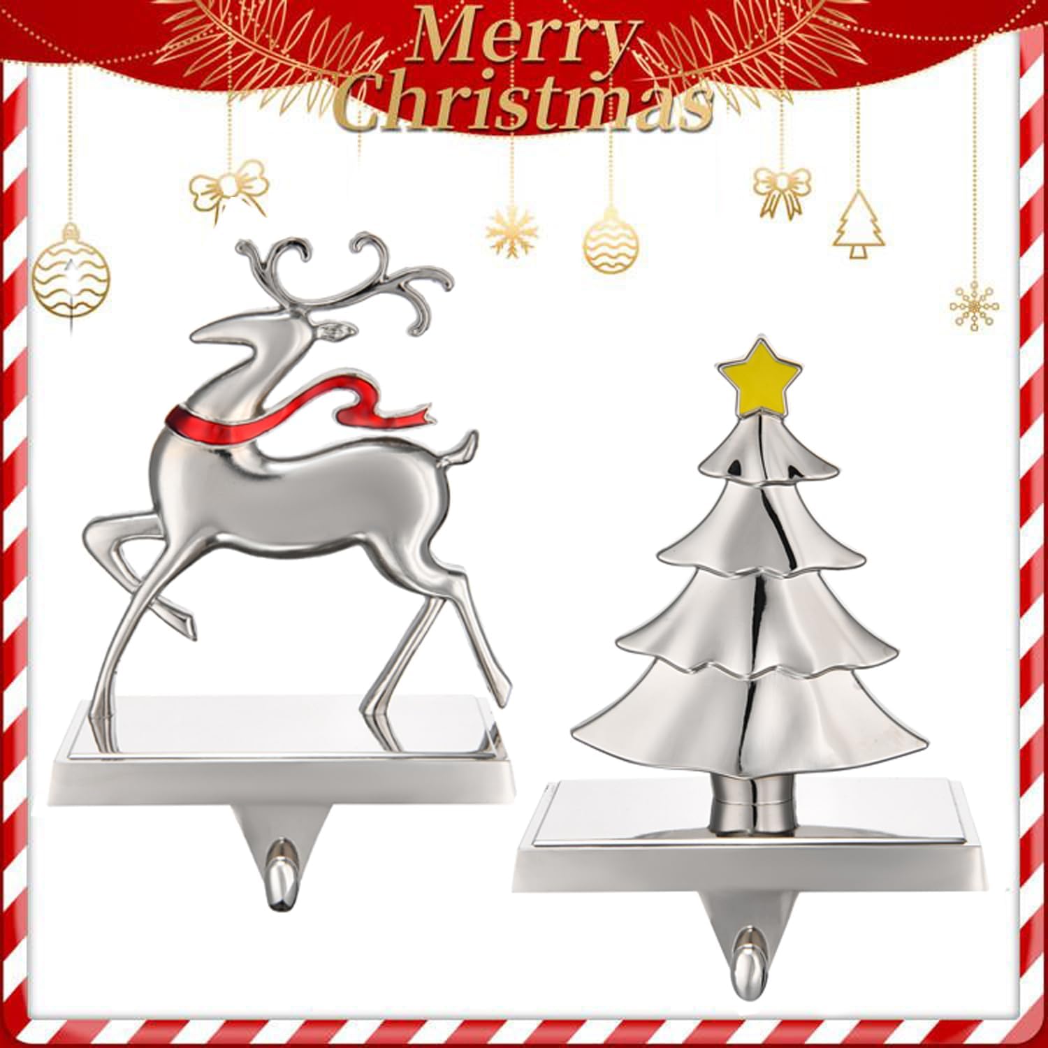 Reindeer Christmas Stocking Holders for Mantel Set of 2