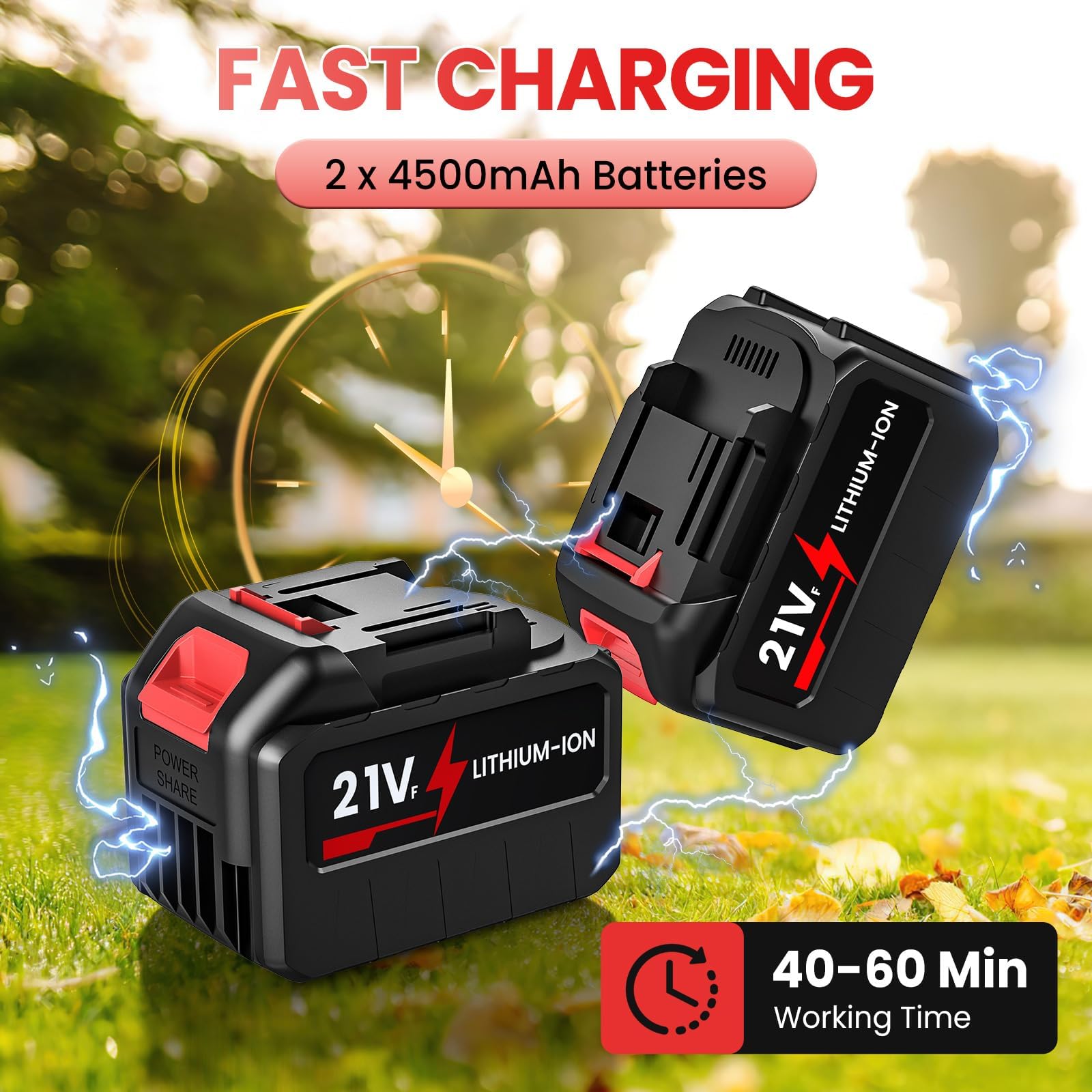 Soplador de Hojas a Batería 21V con 2X 4.5Ah Baterías, Motor sin Escobillas 360 km/h, 5 Velocidades y Modo Turbo, 3 Tubos, Correa, Soplador de Aire Potente para Jardín, Nieve, Polvo, Compatible 18V
