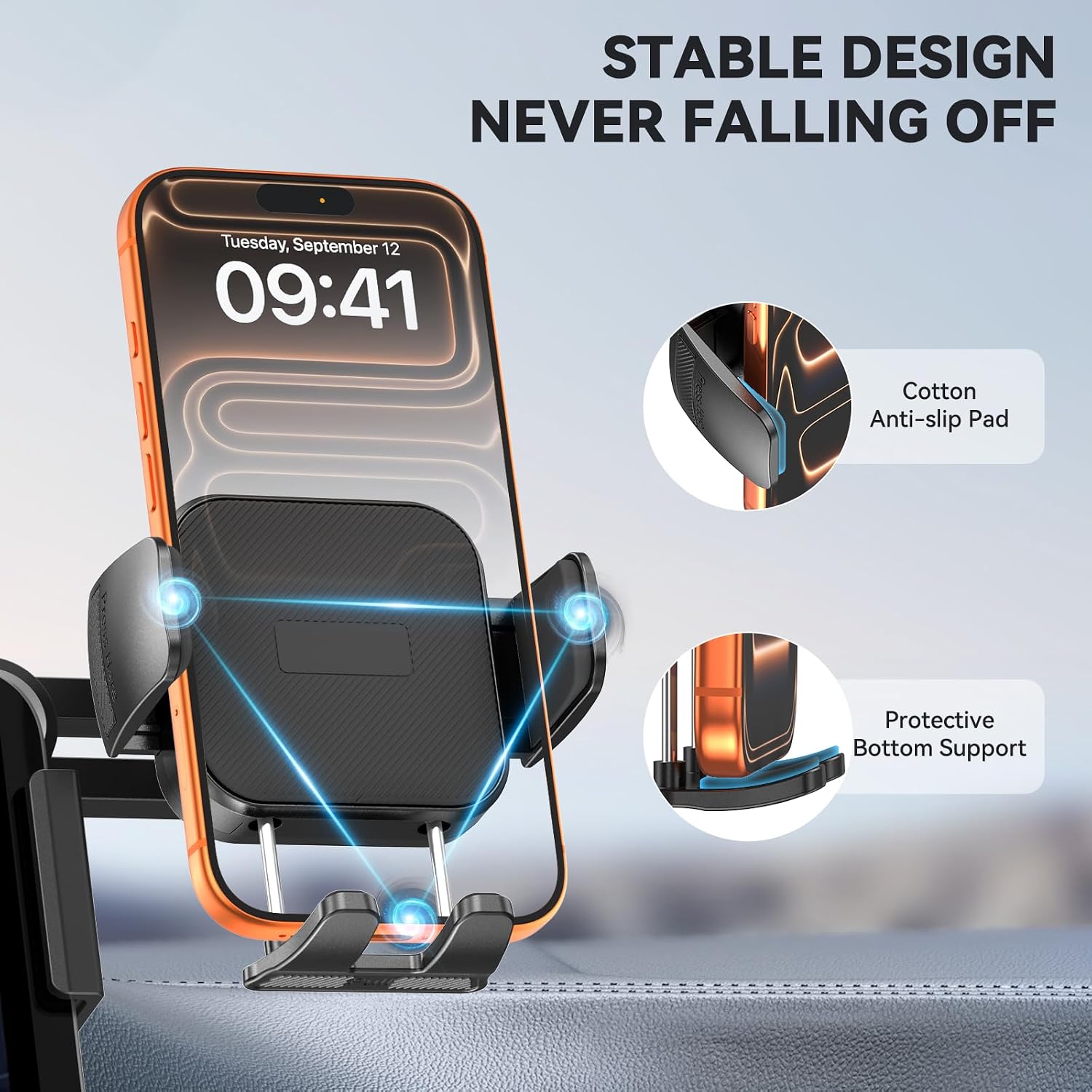 Tesla Phone Mount Model 3/Y Accessories: No-Adhesive for Clamp Car Mount for Model 3,Y,Juniper,Highland,Cybertruck,Fit for iPhone,Samsung,Google and All Android Mobile Phone image 4