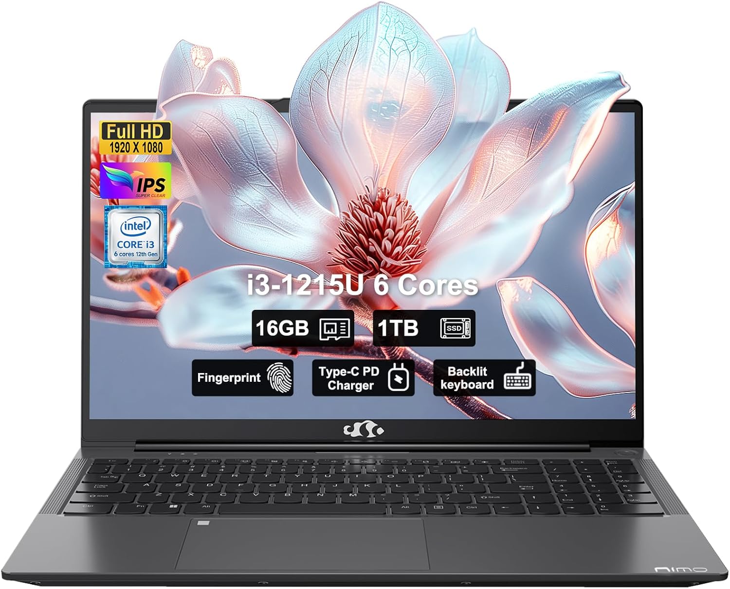 NIMO 15.6" IPS FHD-Business-Laptop, Intel 6 Core i3-1215U 16GB RAM 1TB SSD (Beat i5-1135G7, Up to 4.4GHz) Laptop-Computer with Fingerprint Backlit Keyboard 65W Type C Wi-Fi 6 Numpad Win 11