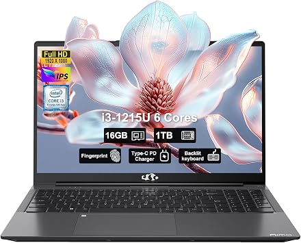 NIMO 15.6" IPS FHD-Business-Laptop, Intel 6 Core i3-1215U 16GB RAM 1TB SSD Beat i5-1135G7, Up to 4.4GHz Laptop-Computer with Fingerprint Backlit Keyboard 65W Type C Wi-Fi 6 Numpad Win 11