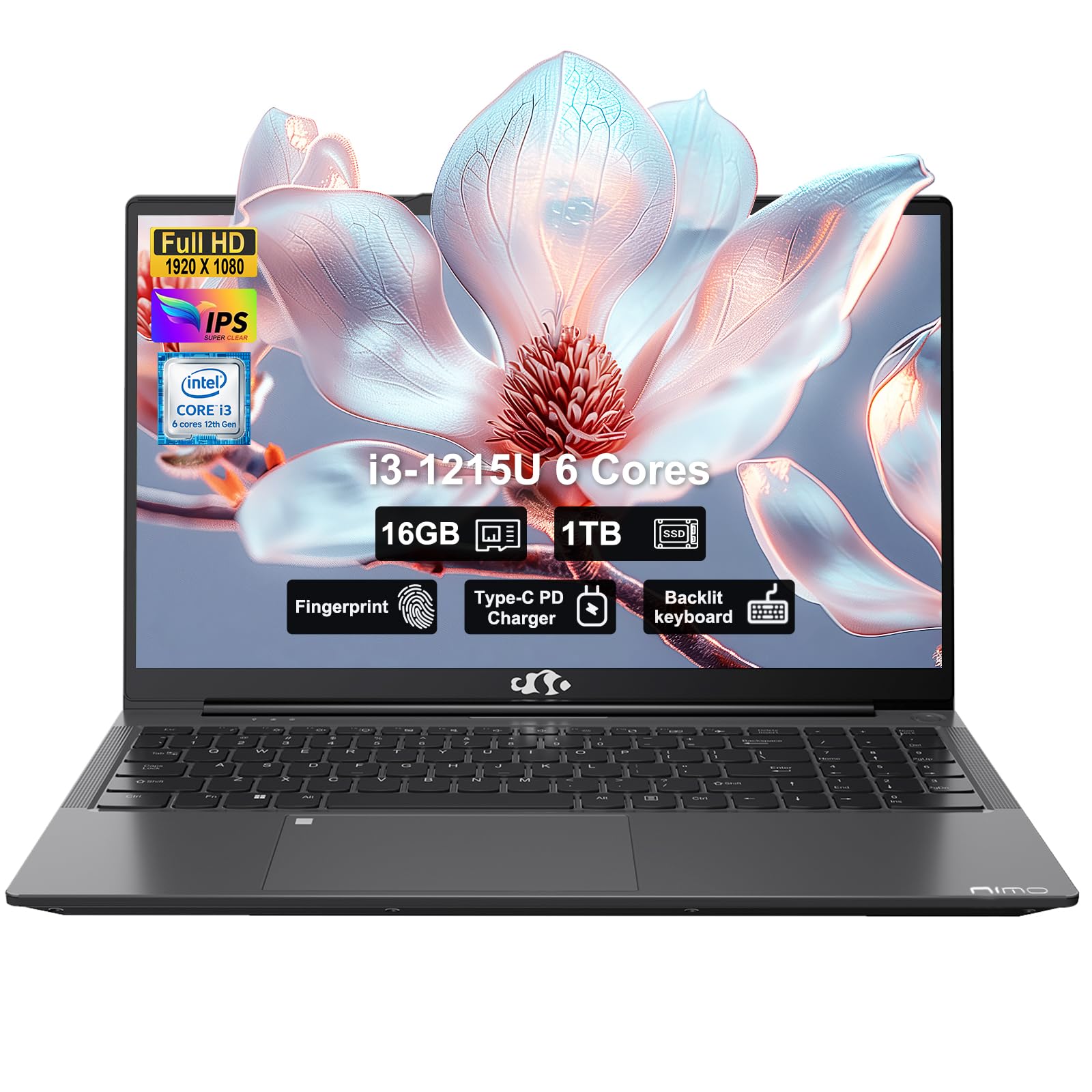 NIMO 15.6" IPS FHD-Business-Laptop, Intel 6 Core i3-1215U 16GB RAM 1TB SSD (Beat i5-1135G7, Up to 4.4GHz) Laptop-Computer with Fingerprint Backlit
