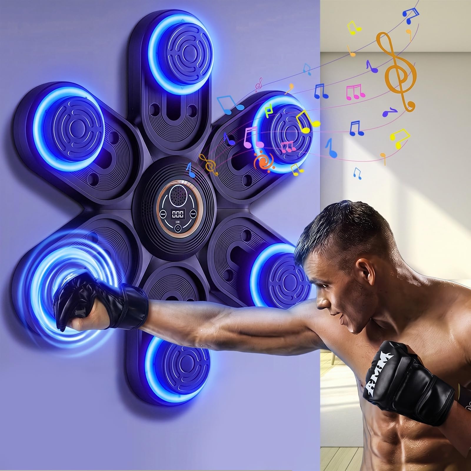 Macchina da boxe musicale, punzonatrice con musica, parete interattiva da boxe per palestra domestica, 9 livelli di velocità regolabili e 3 posizioni di altezza