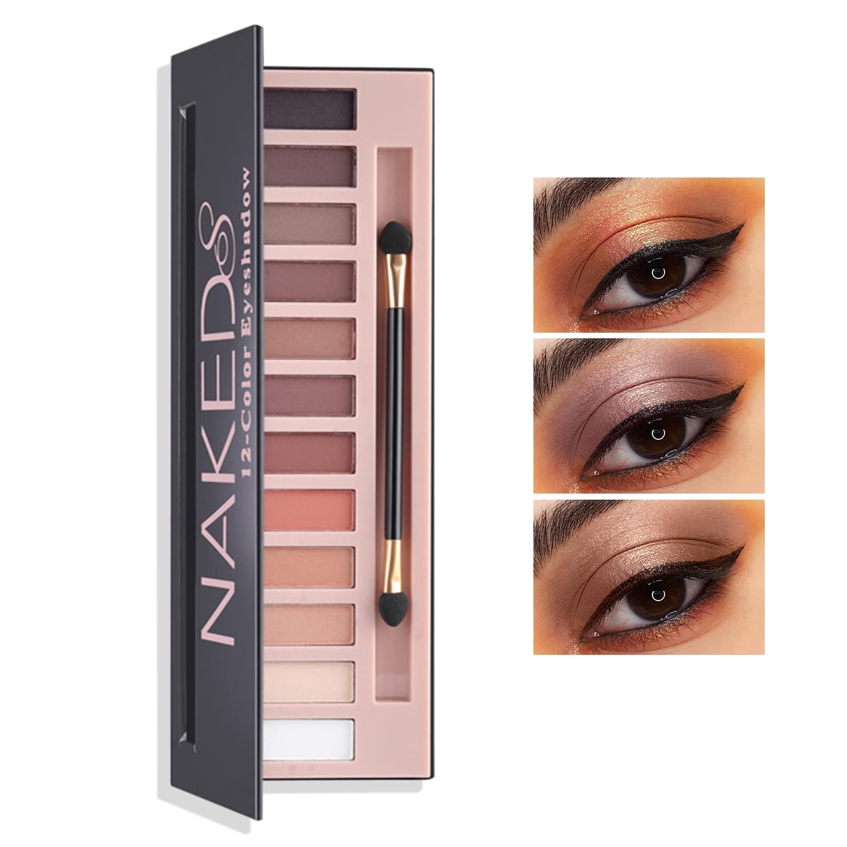 12 Nude-Lidschatten-Palette, matt, schimmernd, nackte Lidschatten-Palette, natürlicher Blitz, wasserfest, langlebig, professionelle Make-up-Palette mit Pinsel (matt)