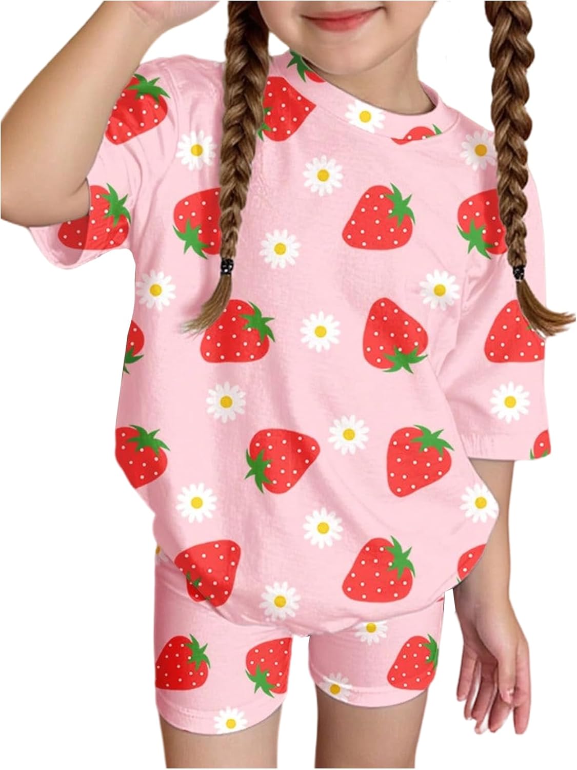 SHENHE Girl's Summer Cute Clothes Graphic Short Sleeve T Shirt Biker Shorts Set 2 Piece Outfits