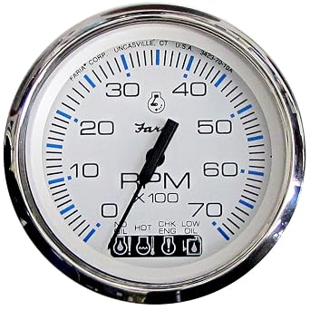 33850 - Aftermarket Replacement Faria Chesapeake White SS 4 Inch Tachometer with Systemcheck Indicator - 7000 RPM Gas Johnson Evinrude Outboard Compatible with Faria Beede Instruments