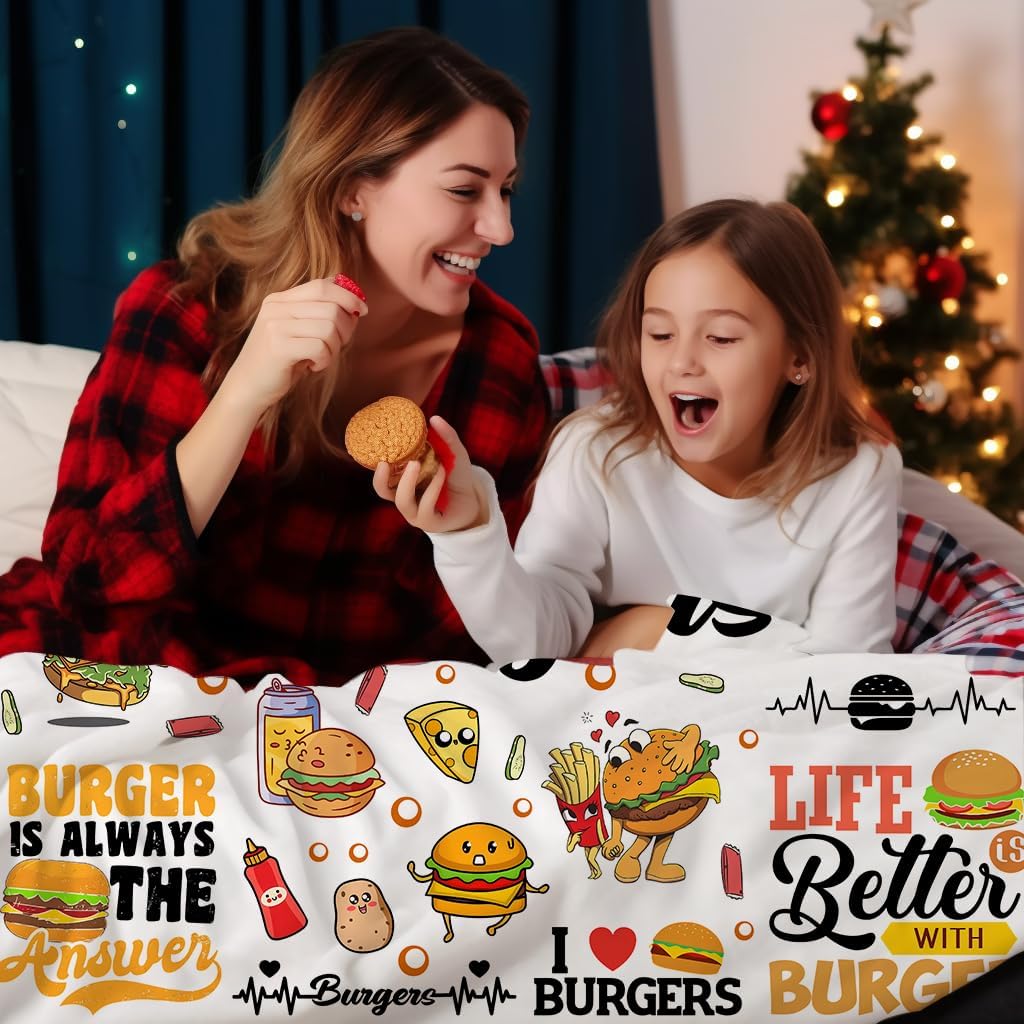 Burger Blanket Gifts for Burger Lovers,Hamburger Accessories Stuff Funny Throw Blankets,Hamburger Themed Gifts for Women Girls Teens 50"X40" - Image 4