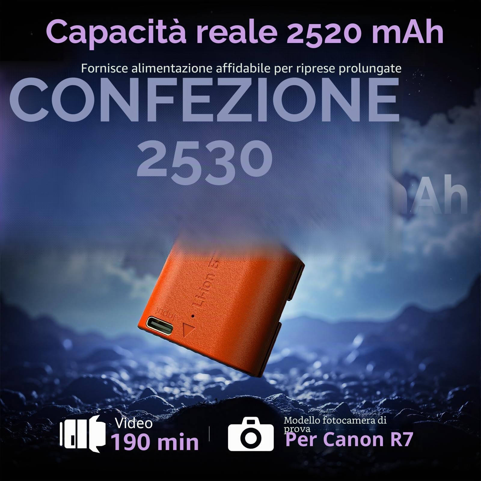SMALLRIG Batteria LP-E6P, batteria USB-C sostitutiva da 2520 mAh per Canon EOS R5 Mark II, R6 Mark II, R5, R6, R7, 5D Mark II, 5D Mark IV, 60D, 70D, 80D, 90D, ricarica rapida completa in 2,5 ore, 5407