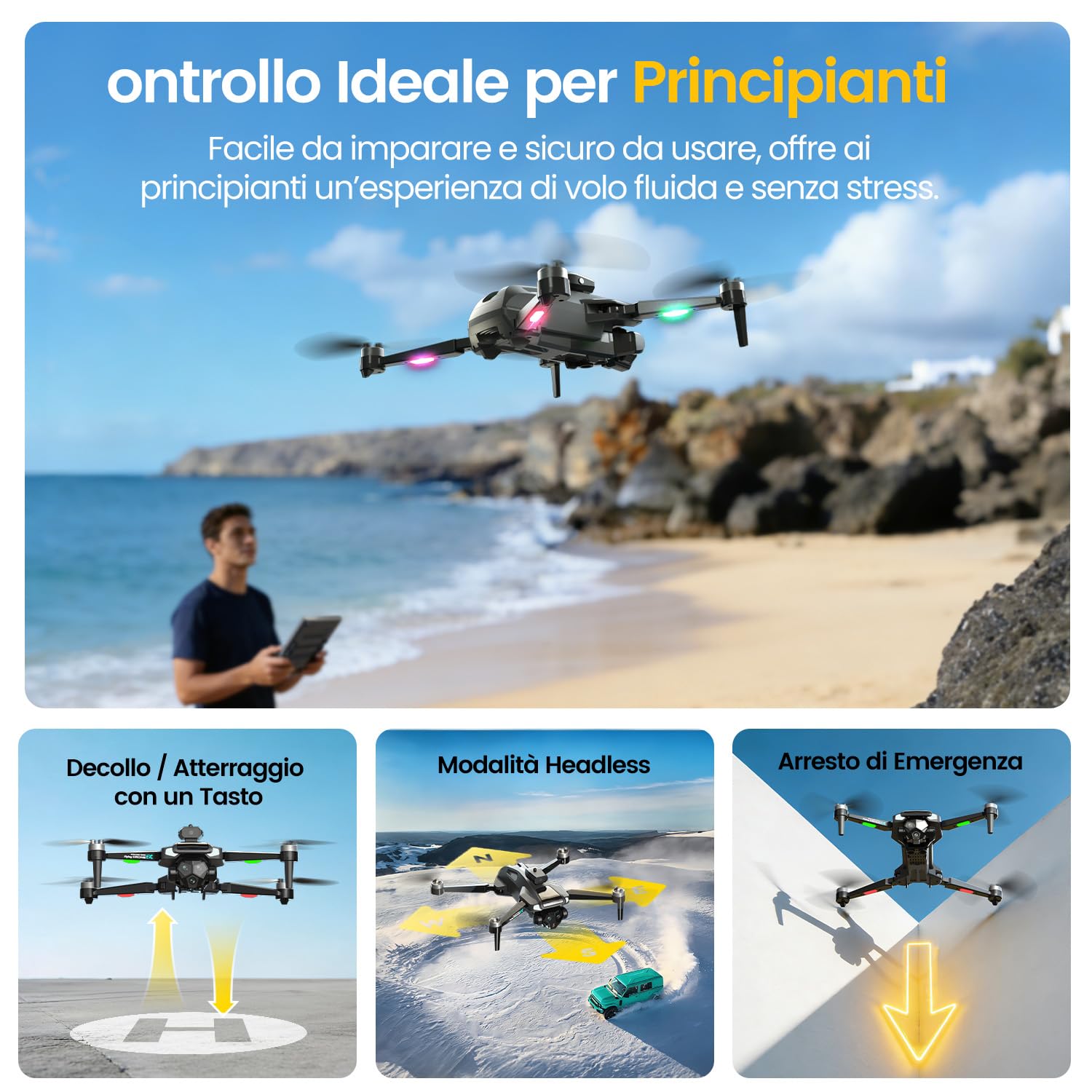 M66 Drone Con Telecomando HD Pieghevole Da 4,3″, Fotocamera 1080P, Evitamento Ostacoli, Flusso Ottico, Motore Brushless, Fino A 40 Min Di Volo, Facile Da Pilotare Per Principianti