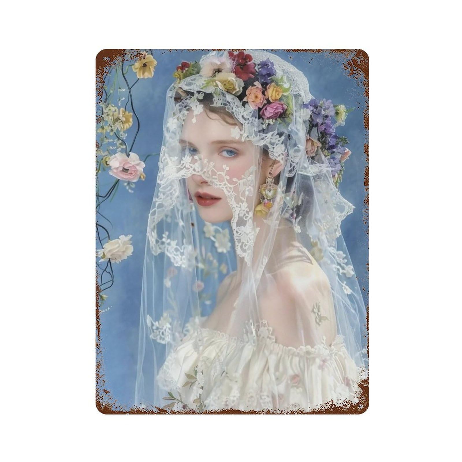 YHGERTKU Floral Veil Bride 01 Wall Art Retro Iron Vintage Metal Tin Sign Poster Modern Decor for Living Rooms Gift 40x30cm