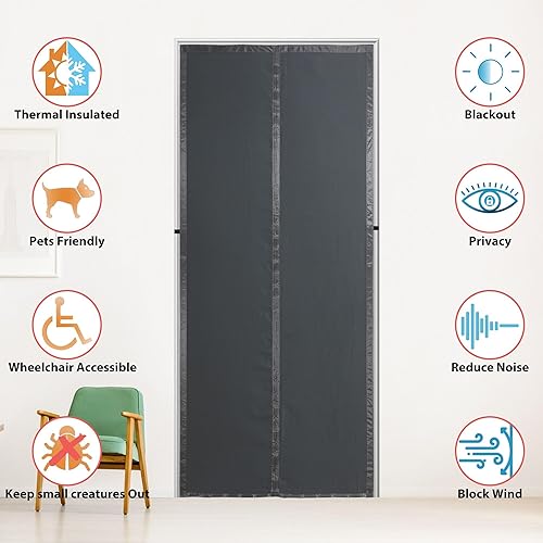 Miniatura 7 de Cortinas de puerta con aislamiento térmico magnético, puerta plegable de tela en capas más gruesas para puertas, cubierta de aislamiento temporal de