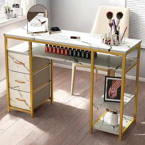 YITAHOME Mesa de manicura con 3 cajones, escritorio de uñas de 47.2 pulgadas con almacenamiento para salones y spas en casa, diseño duradero y