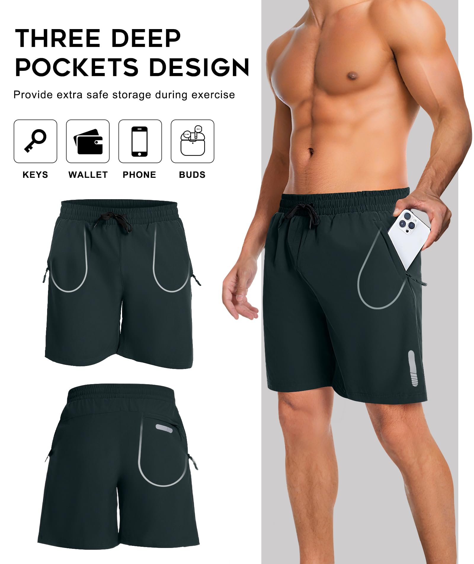 Boyzn Männer 2er Pack 5"/7" Schnell trocknende Wandershorts Komfortabler elastischer Bund mit Reißverschlusstaschen für Sommer Outdoor-Reisen & Bequeme Freizeit