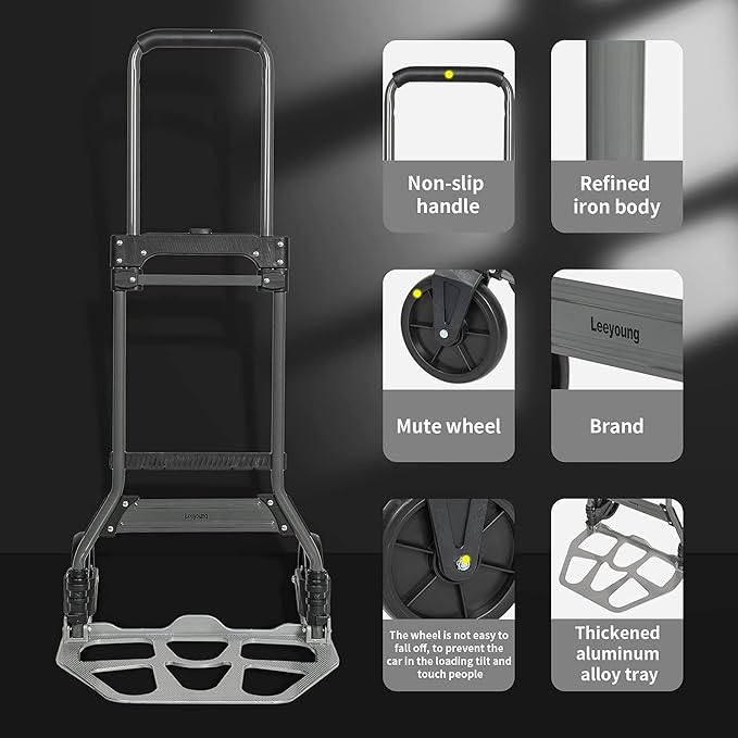 Carretilla plegable con capacidad de 264 lb, mango telescópico miniatura 4