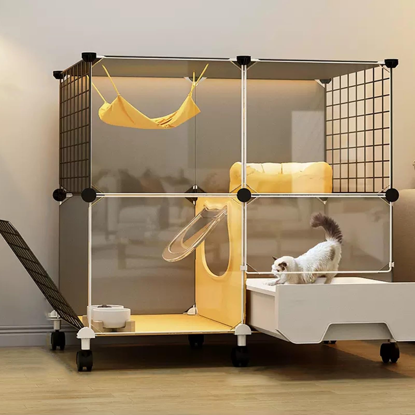 Niche amovible pour chat grand parc intérieur avec litière intégrée