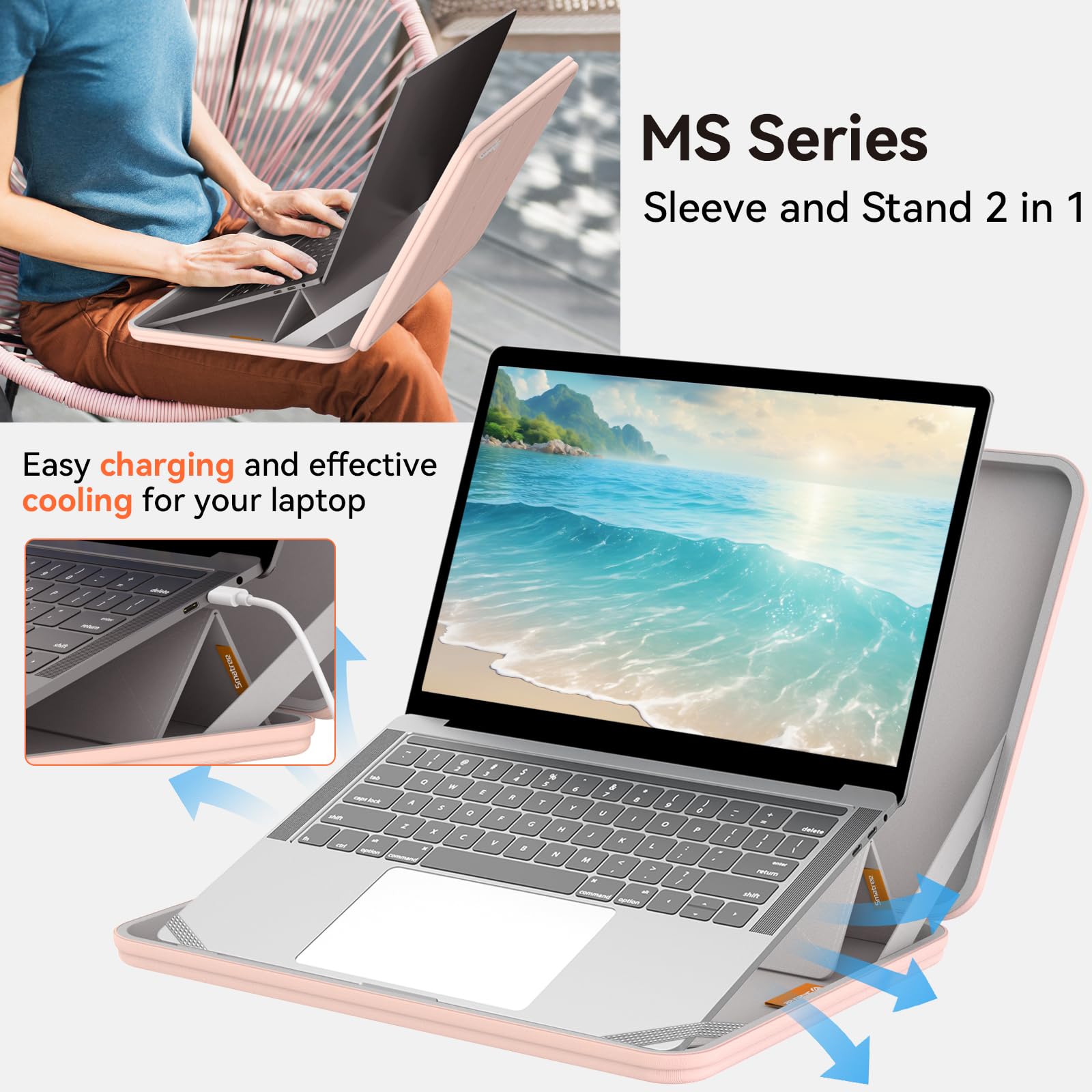 Smatree MS94 custodia rigida in EVA con supporto per 15,6 pollici HP Victus notebook gaming 15z/15t/15, per 15,6 pollici HP Envy 16-h1097nr/16-h1047nr/16t-h1000 custodia idrorepellente, rosa
