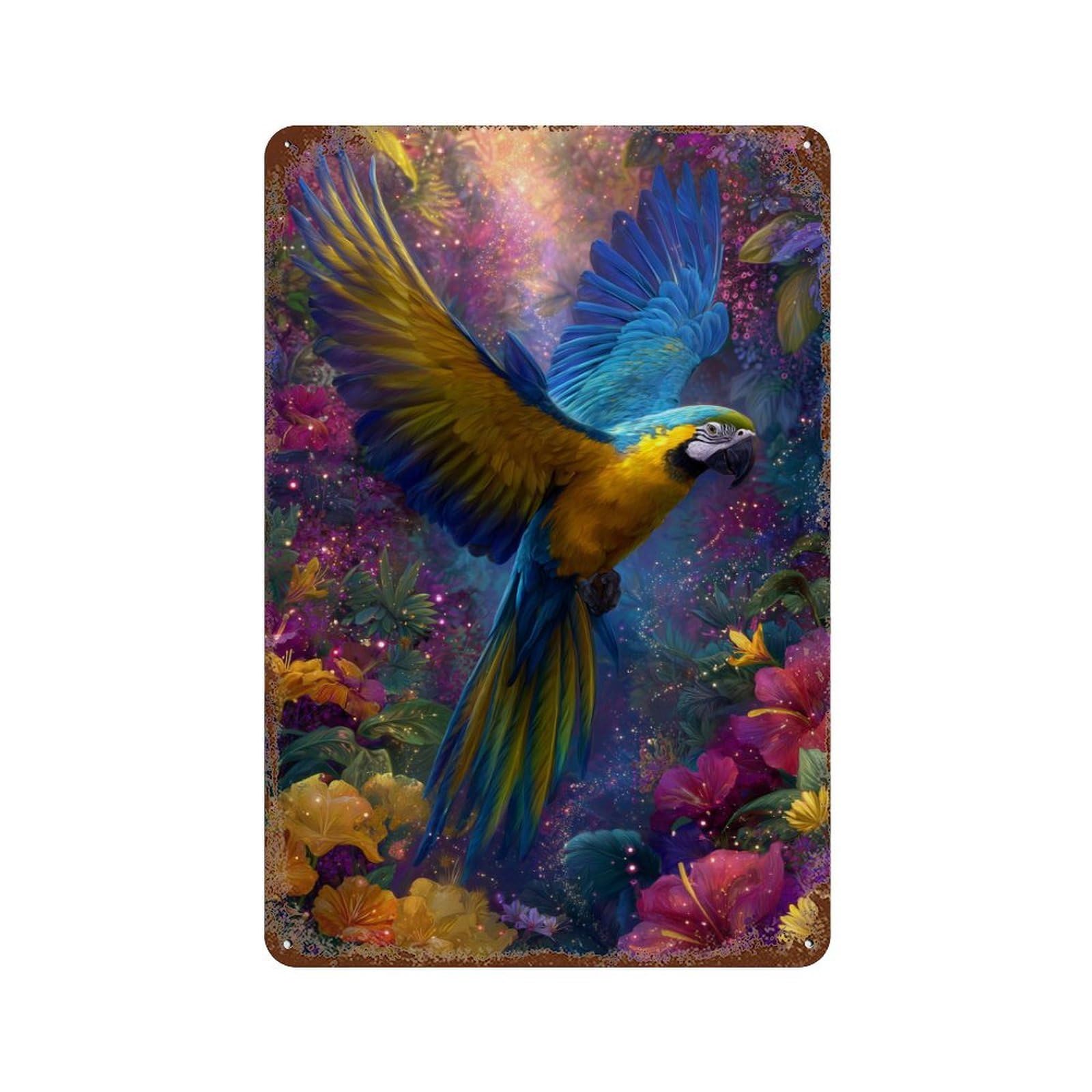 Amazonian Macaw in Bloom Retro Metal Sign 11.8"x7.9", Novelty Wall Decor for Farmhouse, Kitchen And Entryway Decor