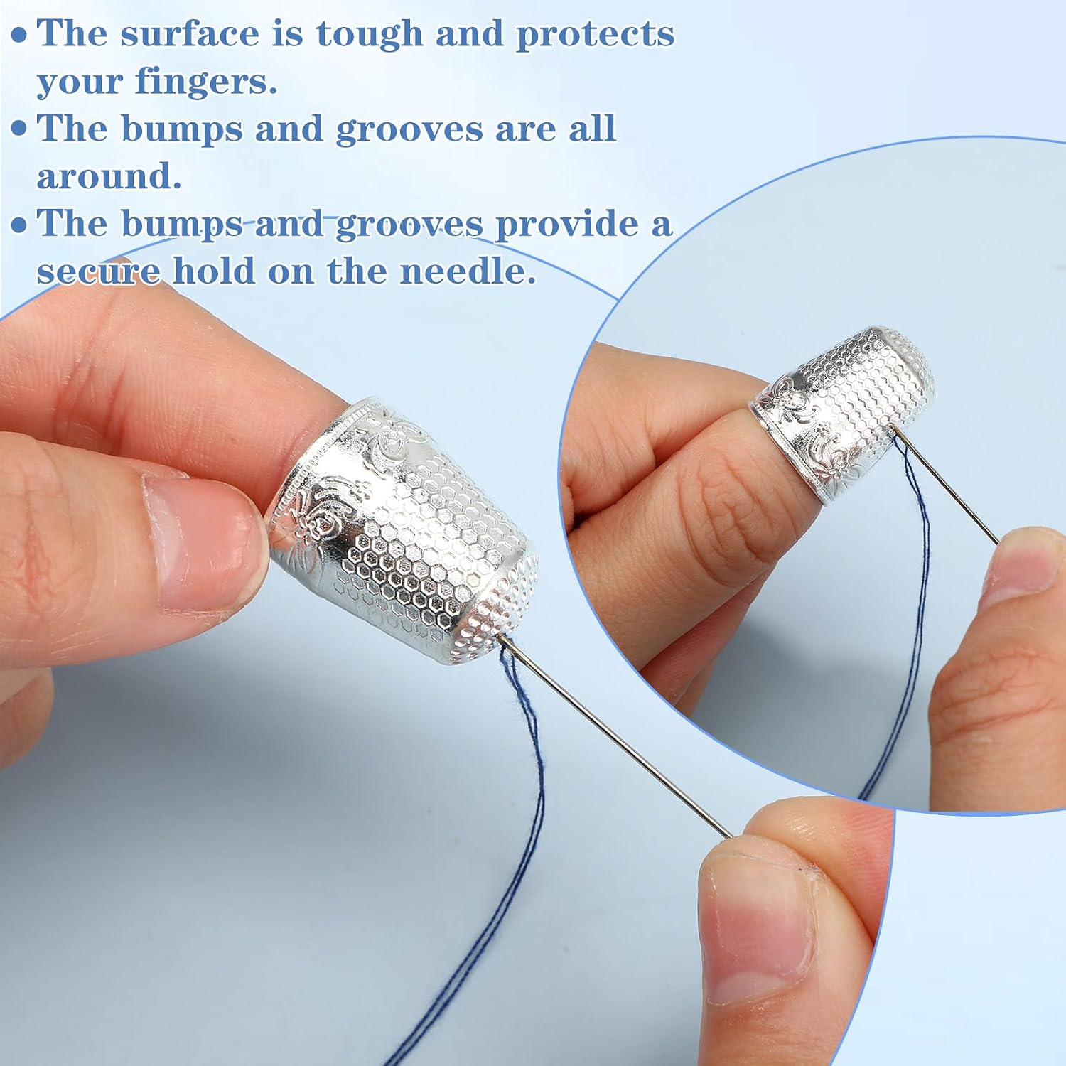 WJIAAA 8 PCS Sewing Thimbles for Hand Sewing, Metal Finger Protector Quilting Craft Accessories for Knitting Fingertip Protector Embroidery Needlework DIY Tools Anti-Slip Grooves Breathable(Silver)