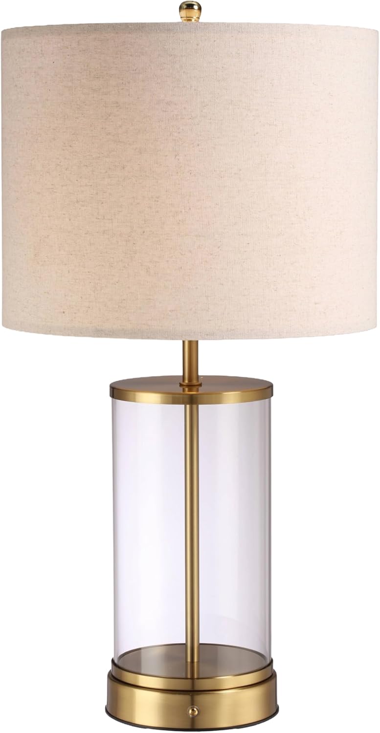 O’Bright Luma - Battery Powered Table Lamp, Cordless Glass Bedside Lamp with Rechargeable 10,000mAh Battery, Full Size 24 Inch Height, Touch Dimmer, Type-C Charging, Clear Glass Design, Antique Brass