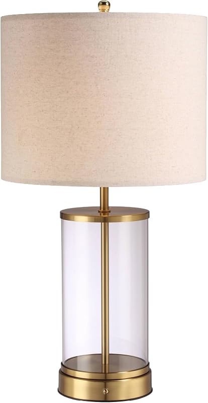 O’Bright Luma - Battery Powered Table Lamp, Cordless Glass Bedside Lamp with Rechargeable 10,000mAh Battery, Full Size 24 Inch Height, Touch Dimmer, Type-C Charging, Clear Glass Design, Antique Brass