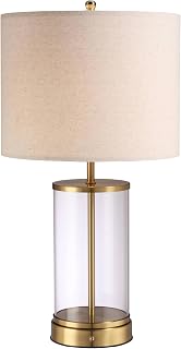 O’Bright Luma - Battery Powered Table Lamp, Cordless Glass Bedside Lamp with Rechargeable 10,000mAh Battery, Full Size 24 Inch Height, Touch Dimmer, Type-C Charging, Clear Glass Design, Antique Brass