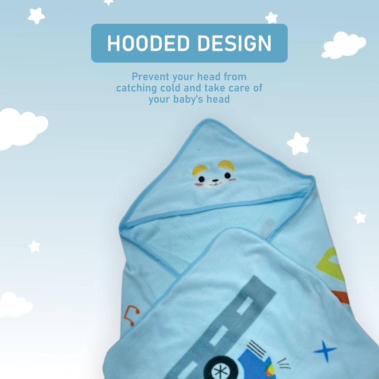 KIDS BASIC Ultra-Soft Newborns Baby Towel, Organic Cotton Baby Wrapper Cum Baby Bath Towel, Ideal for Infants & Toddlers (Design-3-Blue) offers donot miss